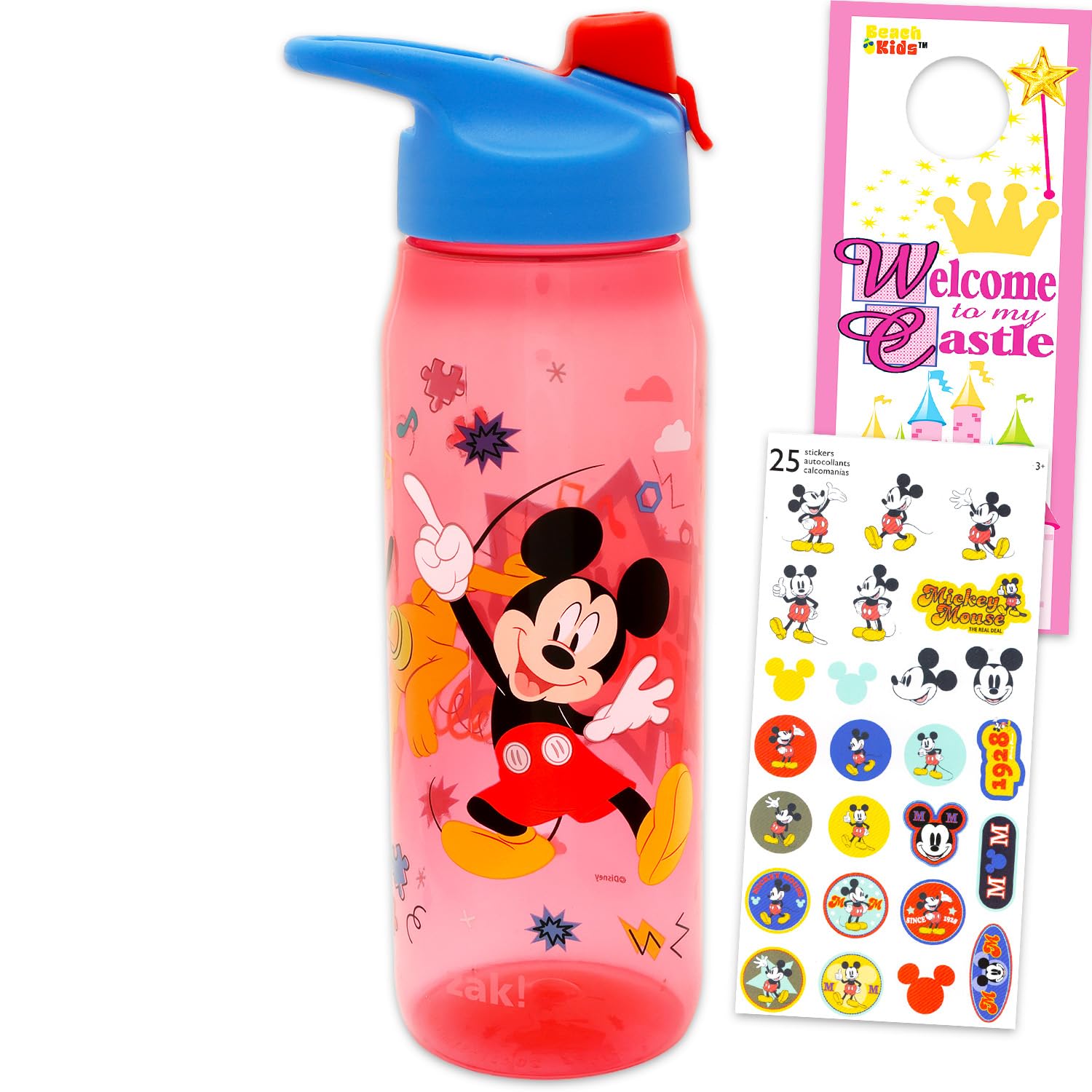 Disney Mickey Mouse Water Bottle Bundle School Supplies Set with 20 Oz Drinking Cup Stickers More Mickey Mouse