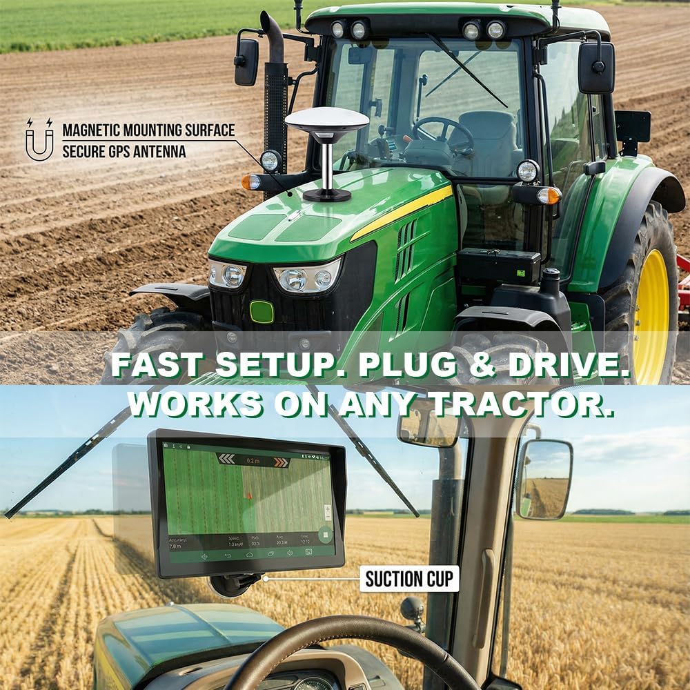 Tractor GPS Navigator for Precision Farming, GNSS Agricultural Farming Navigator with 9" Touch Screen Suitable for Spraying Plowing and Sowing Farmland Activities Automatic Positioning