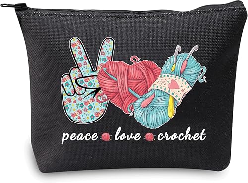 JXGZSO Bolsa de tejido de punto para proyectos, bolsa de almacenamiento para tejedor, bolsa de maquillaje de ganchillo con cremallera para regalo,