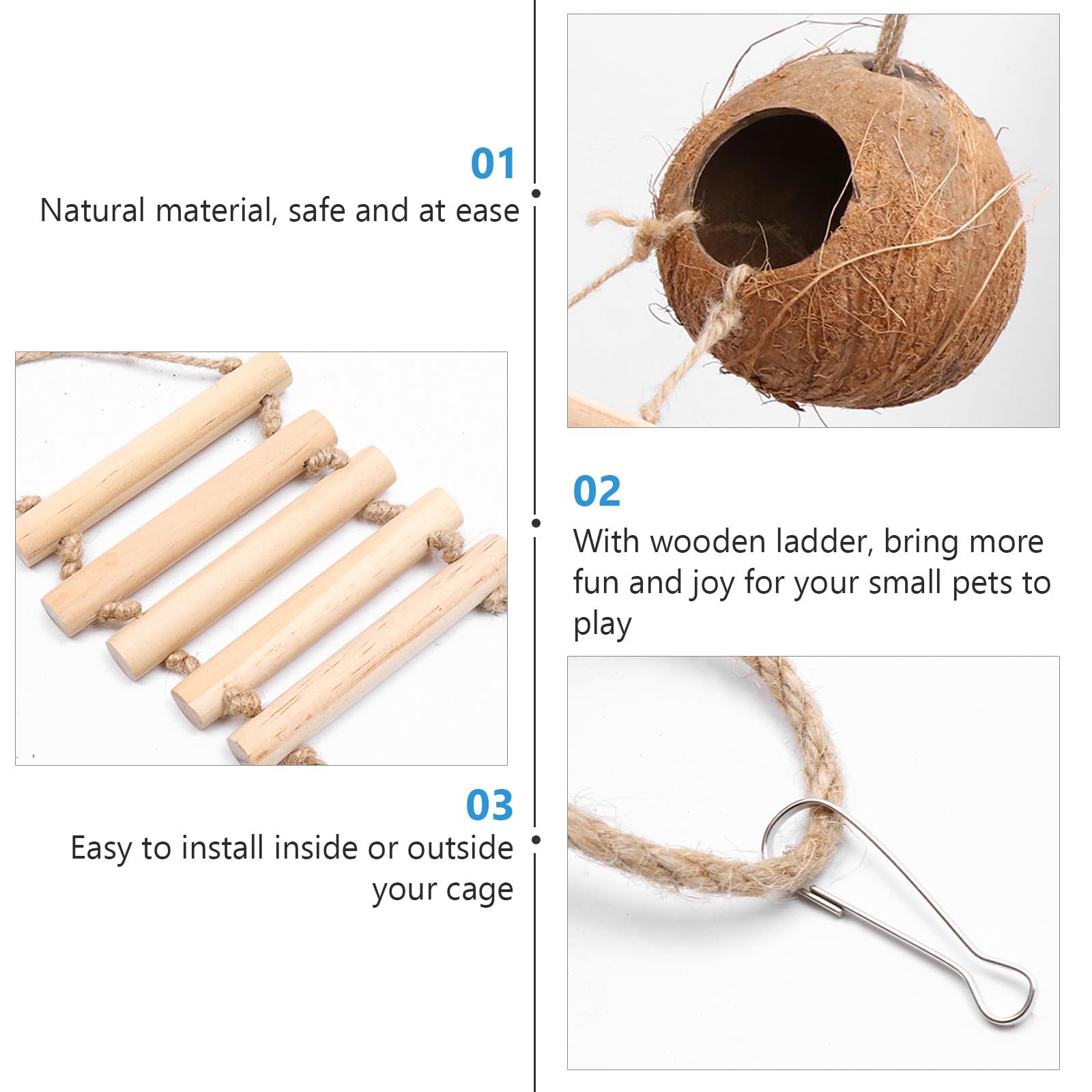 DOITOOL Vogel Kokosnussnest mit Holzleiter Naturmaterial für Kleine Vögel und Hamster Hängendes Nest für Vogelkäfig und Haustierspielzeug