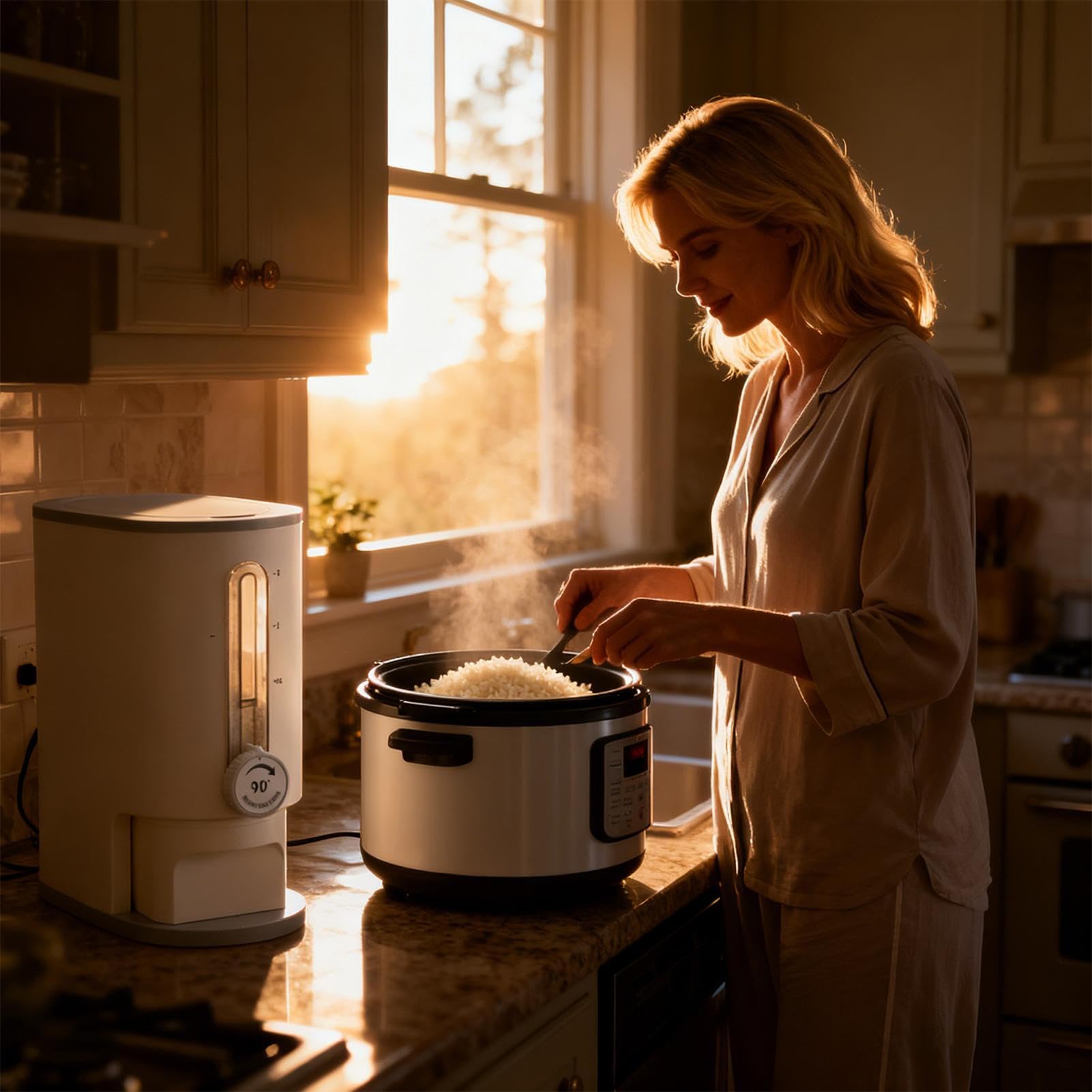 Distributore di Riso Contenitore Cereali Ermetico | Grandi Recipienti Conservazione Alimenti Cucina Dispensa Casa Famiglia Ristorante Cereali Prodotti Secchi Farina Soia