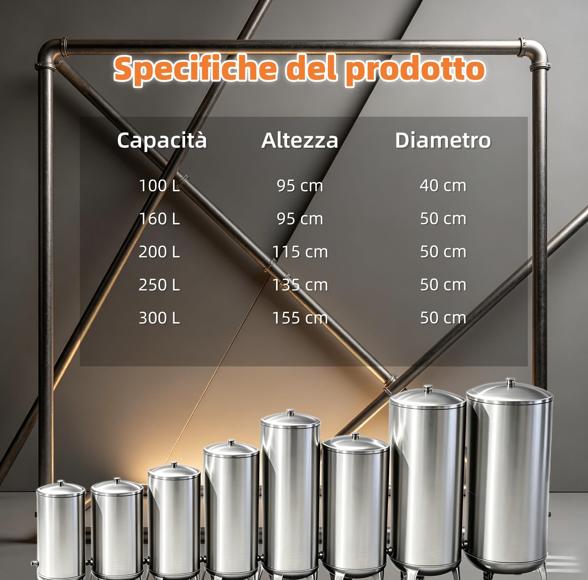 100 160 200 250 300 L Serbatoio Pressione Acciaio Inossidabile,Acqua pressurizzata stoccaggio pompa pozzo verticale,Serbatoio acqua pressurizzato verticale acciaio inox kit montaggio pompa，200 L
