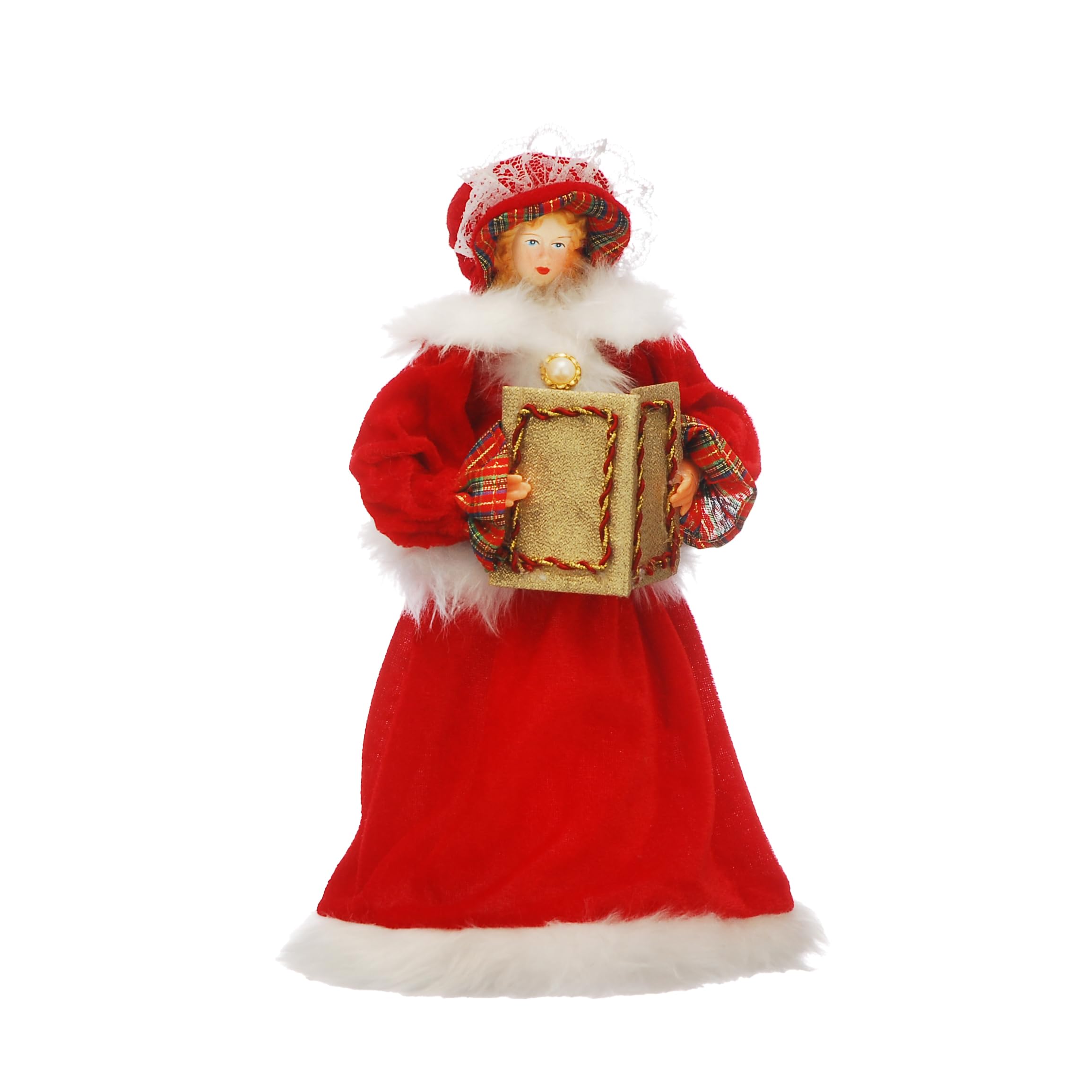 Festive Productions Cimier de sapin de Noël - 30 cm - Rouge et blanc - Ange chanteur chanteur - Décoration traditionnelle de style victorien - Élégante décoration festive