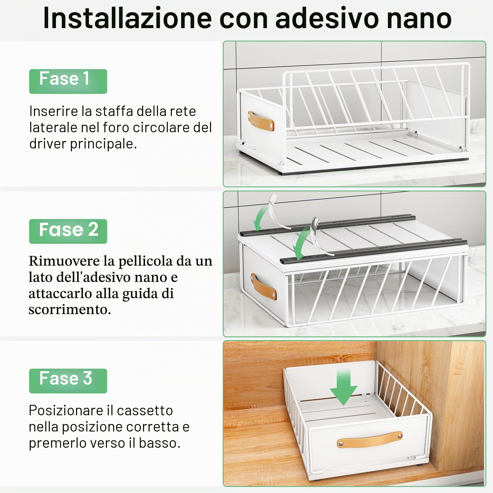 Kitstorack Cassetto Telescopico, Ripiani per Cassetti Estraibili per Armadio da Cucina, Cassetto Scorrevole Estensibile Estraibile con Maniglia (Bianco, 40 Profondità x 30 Larghezza x 16 Altezza cm)