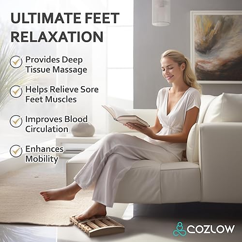 Miniatura 2 de COZLOW Masajeador de pies de madera para aliviar el dolor de fascitis plantar, rodillo de masaje de tejido profundo con diseño en forma de arco para