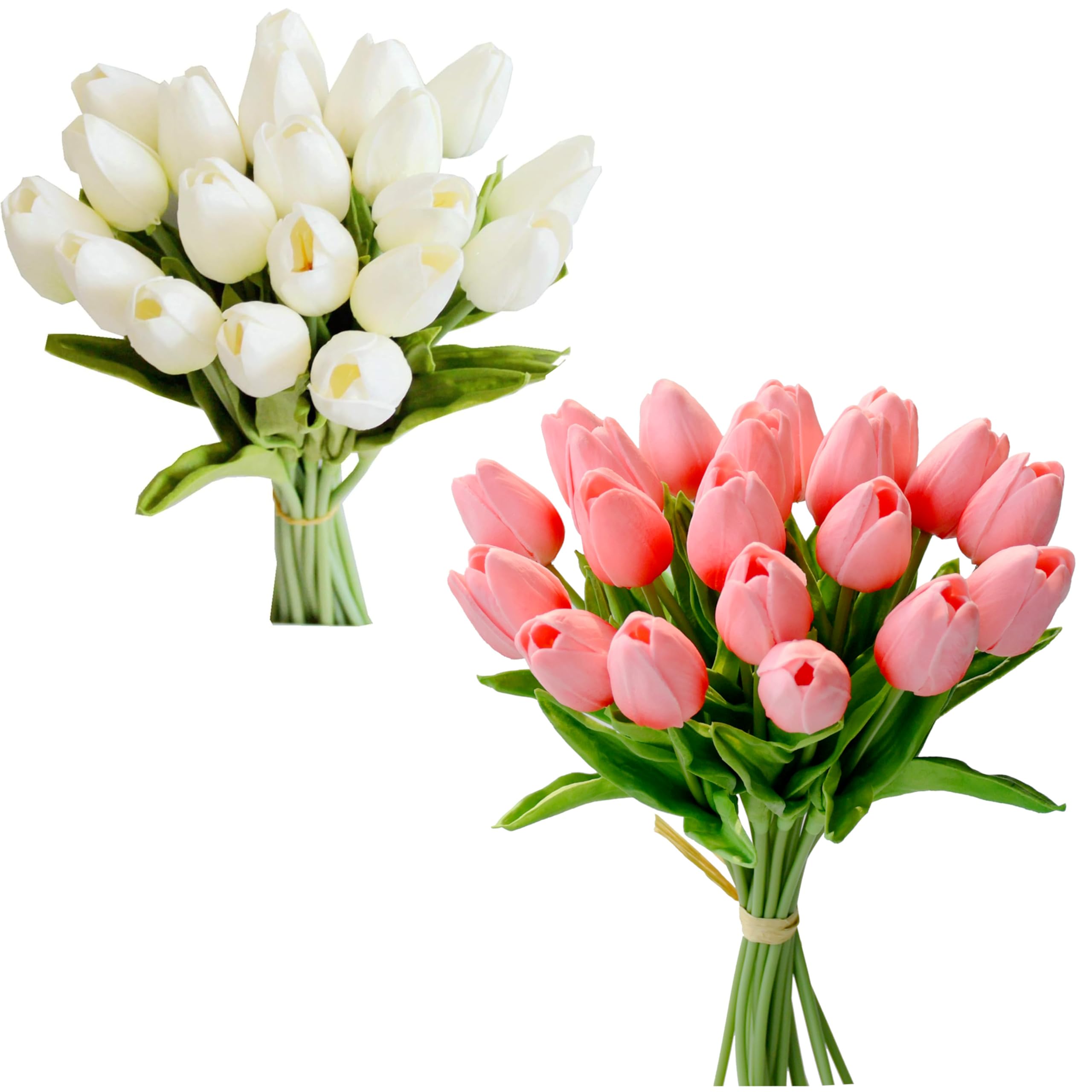 Mandy's 20pcs Artificial White Tulips 20pcs Artificial Coral Tulips