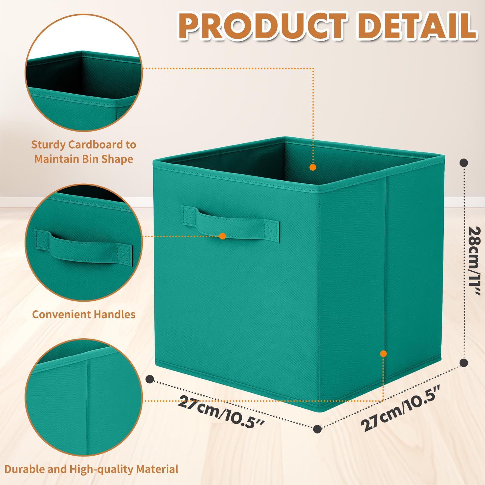 Boîte de rangement Pinkgarden, cube de rangement en tissu pliable avec poignées pour la maison, la chambre des enfants, le placard et l'organisation des jouets, lot de 4, 26,7 x 26,7 x 27,9 cm, Vert