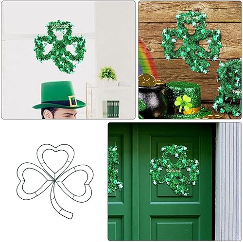 Miniatura 4 de IMIKEYA Marco de corona de alambre de metal, 2 piezas de corona de alambre de trébol irlandés verde, corona para colgar en la puerta, corona floral