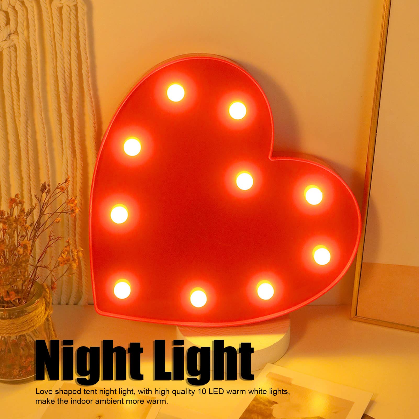 Cyrank Heart Marquee Light, Cute Night Light for Kids Battery Operated Heart Shaped LED Sign Marquee Light Sign Wall Décor Letters Sign(Red)