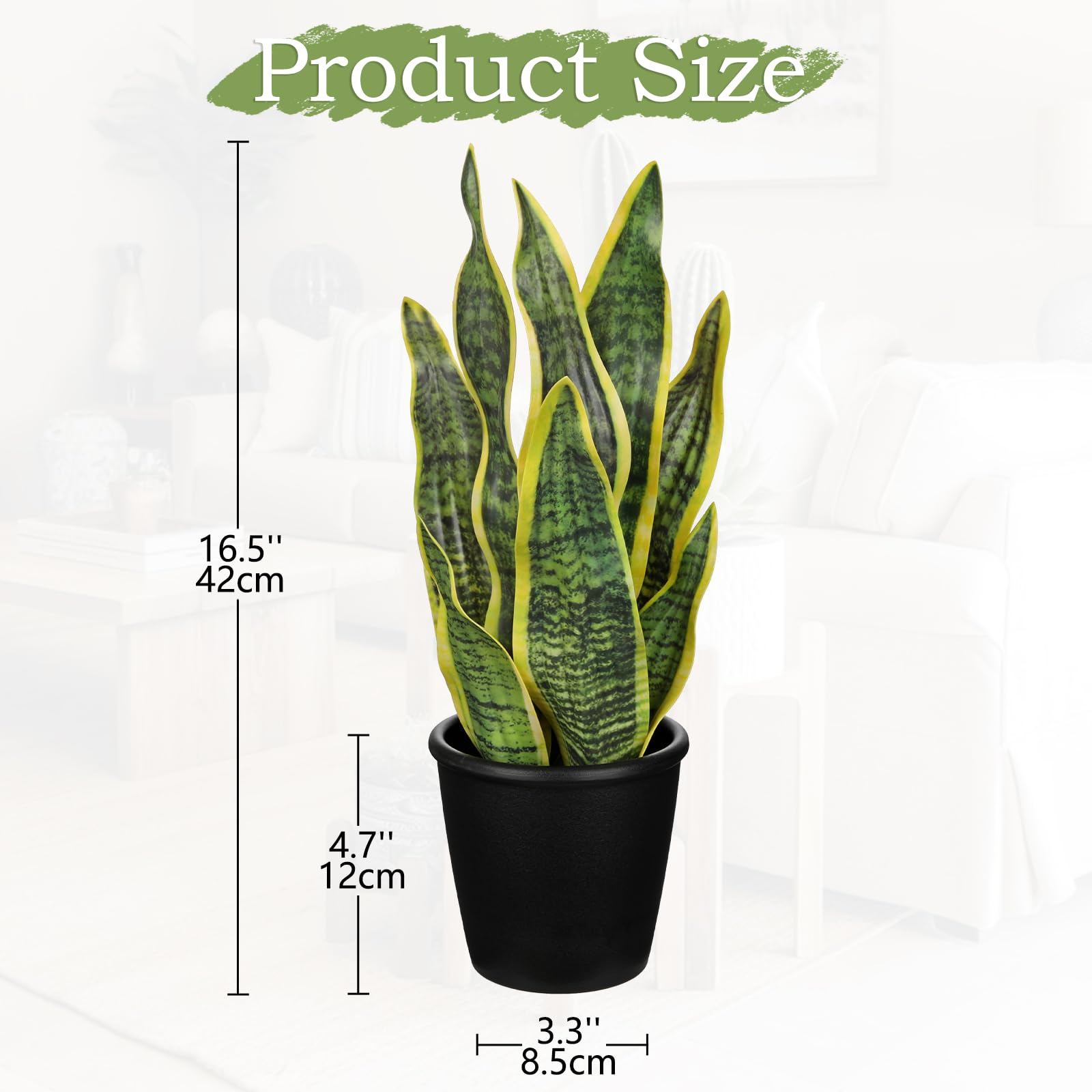 Oairse Pianta artificiale di serpente in vaso, 42 cm, pianta finta Sansevieria per interni, pianta finta in vaso per casa, ufficio, bagno, camera da letto, soggiorno, decorazione