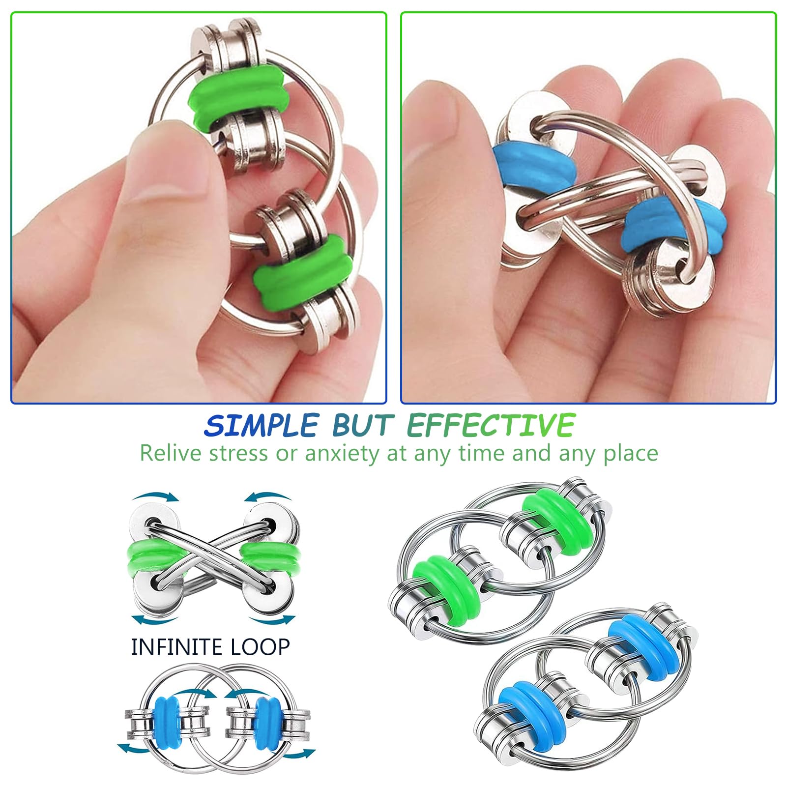 8-częściowy zestaw zabawek fidget, zabawka antystresowa, pierścień akupresury, łańcuszki do kluczy, łańcuszki rolkowe, zabawka antystresowa na palec dla dorosłych i dzieci