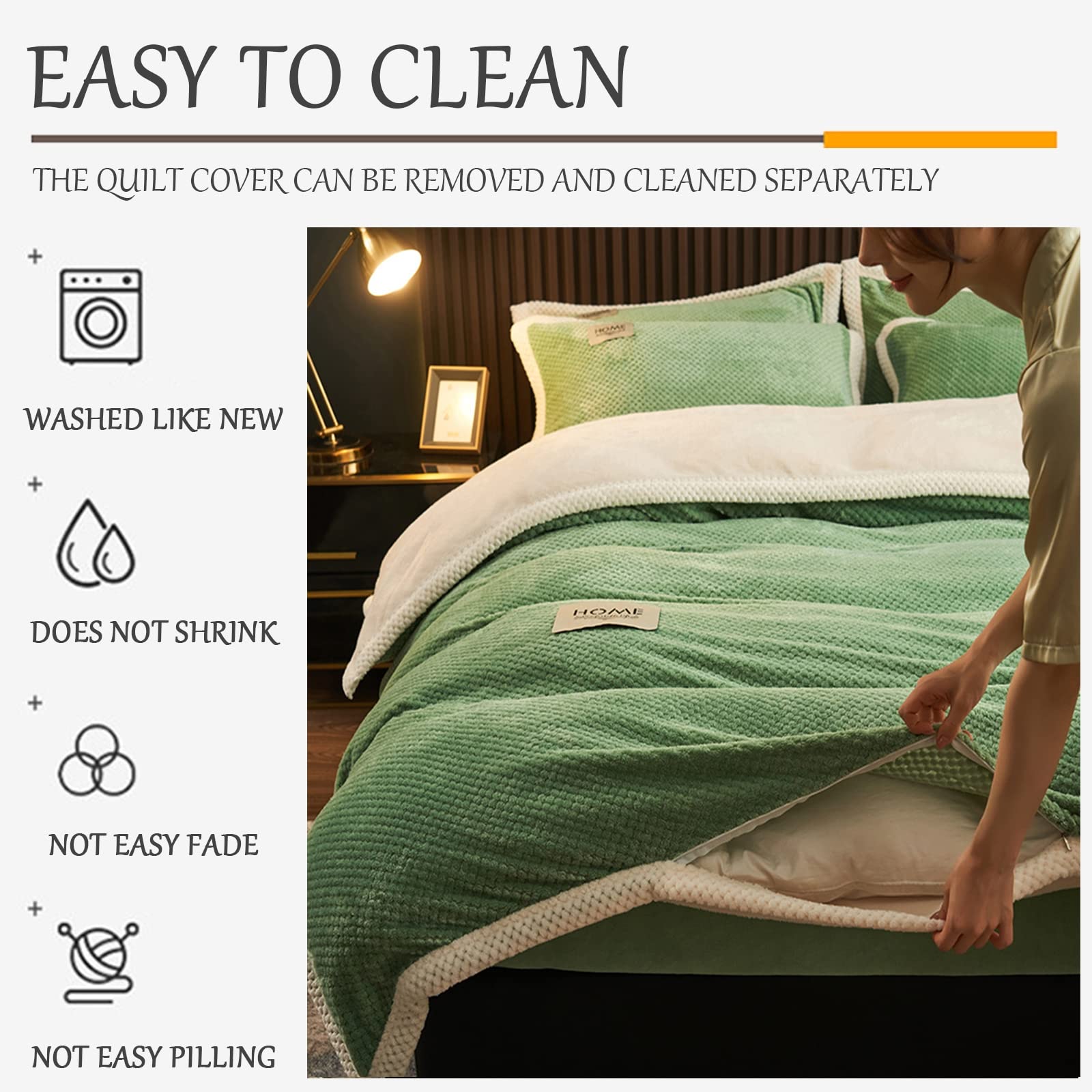 Grueso Suave Reversible Funda Nórdica Con Cremallera,Caliente Esponjoso Juego De Funda Nórdica Invierno Juego De Ropa De Cama Gemelo Com,Color Sólido Felpa Franela Funda De Edredón-Marrón 220x240cm(87