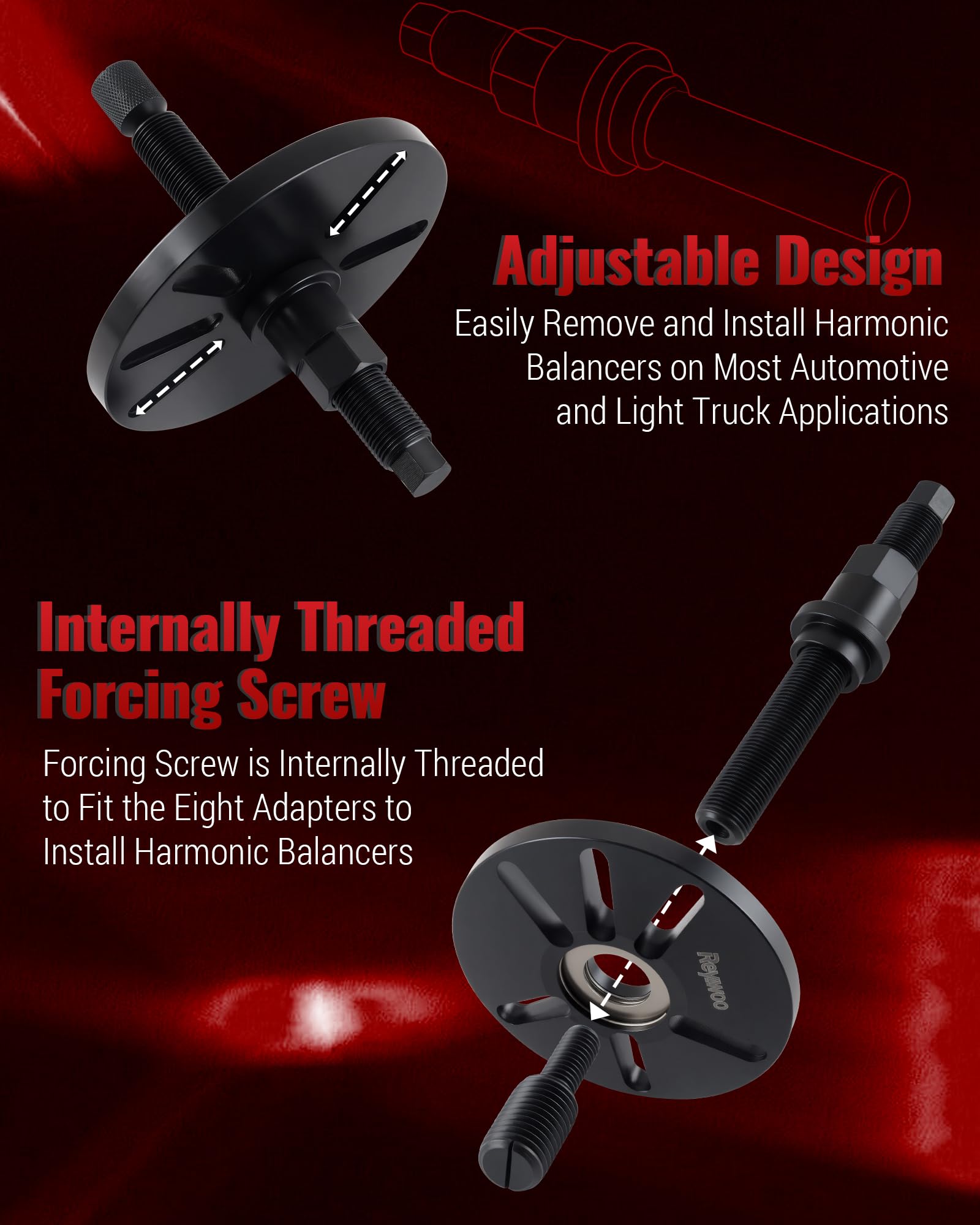 Reywoo Juego de herramientas de instalación y extractor de equilibrador armónico, funciona como extractor de volante, extractor de volante y extractor de polea de cigüeñal