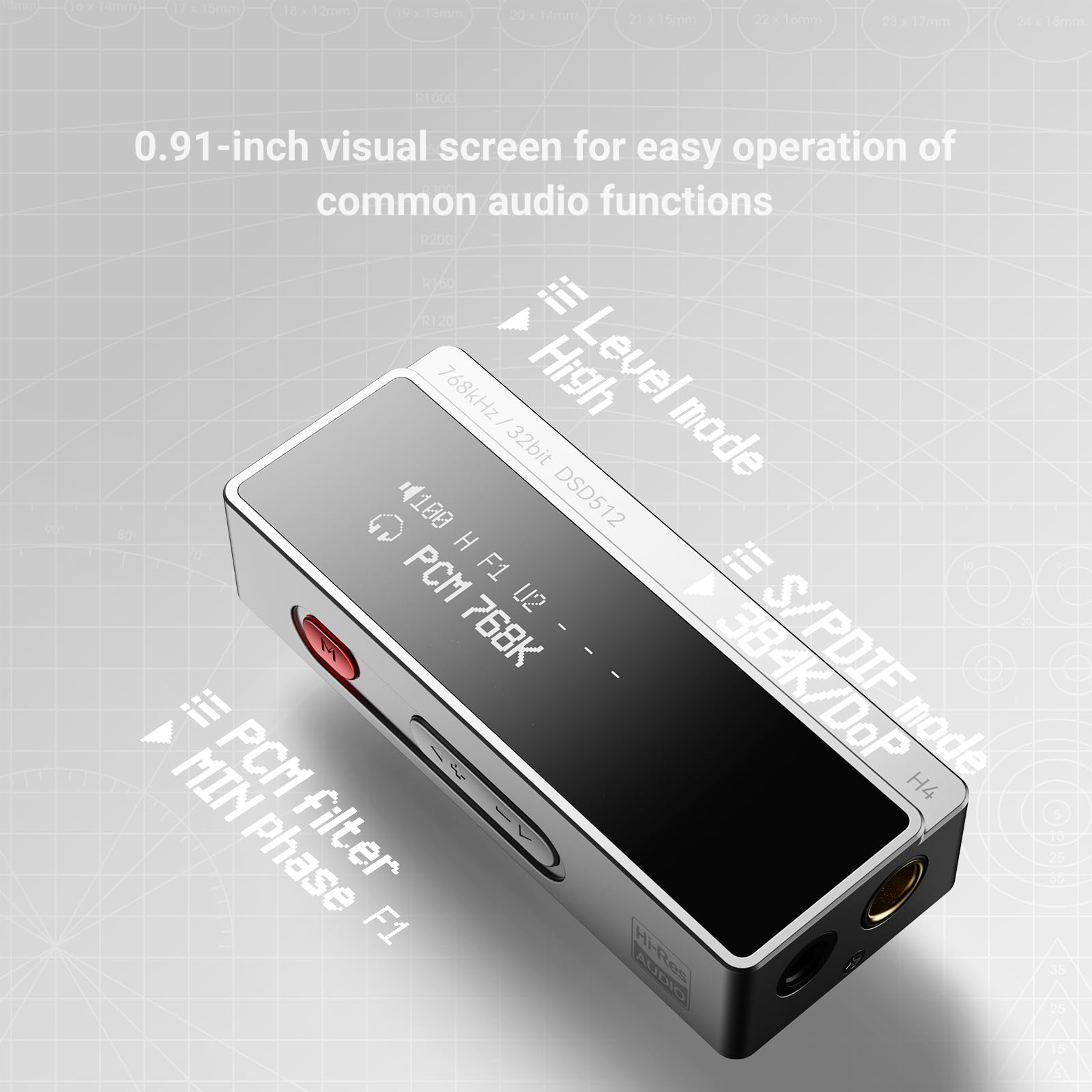 AIYIMA H4 USB-C przenośny Hi-Fi DAC wzmacniacz słuchawkowy z chipem ES9039Q2M, dwoma wyjściami słuchawkowymi (3,5 mm Single-Ended i 4,4 mm symetryczne), kompaktowy wzmacniacz DAC z wyświetlaczem do