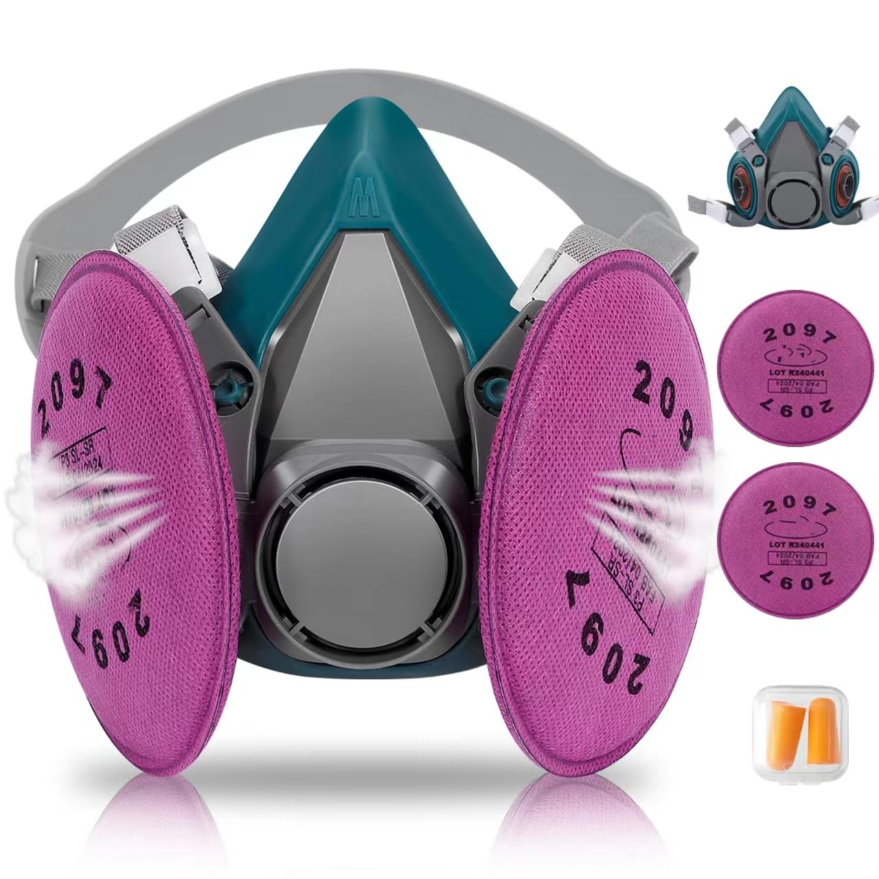 PWJGPPJV Reusable Respirator Mask with Activated carbon filter cottons for Gas, Organic Vapors