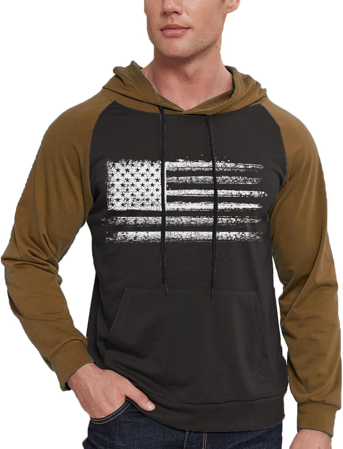 H HYFOL Men's Sweatshirt USA FLAG Patriotic Graphic Polyester Hoodies for Men Pocket Raglan Long Sleeve Sweatshirts - Image 5