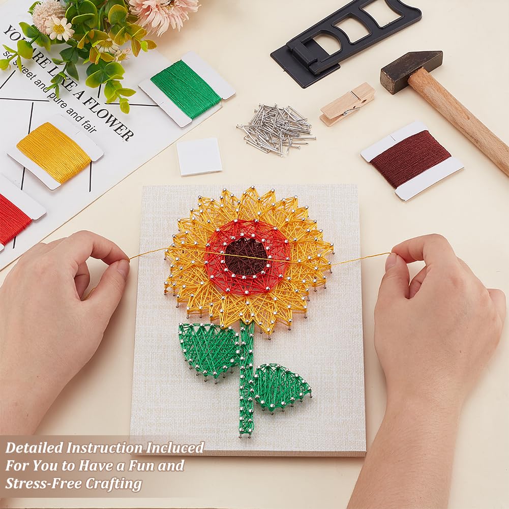 WEBEEDY Set di stringa 3D di girasoli, per adulti, principianti, accessori fai da te, set fai da te, decorazioni da parete, 21,5 x 14,5 cm