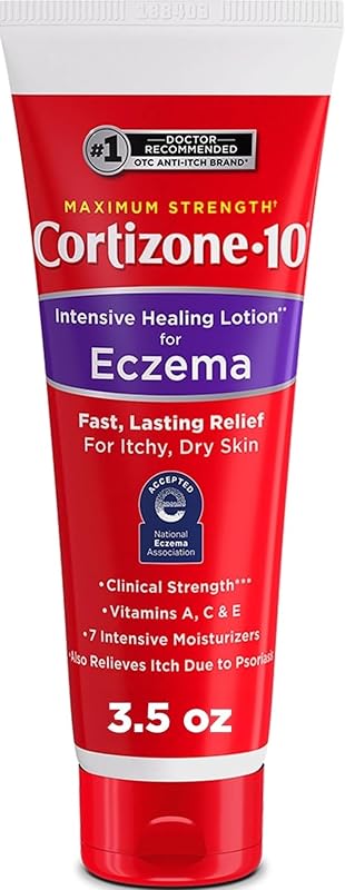 Cortizone-10 Maximum Strength Intensive Healing Itch Relief Lotion for Eczema, 1% Hydrocortisone, Fast-Acting, Anti-Itch Cream for Minor Skin Irritations, Rashes and Inflammation Due to Eczema, 3.5 oz