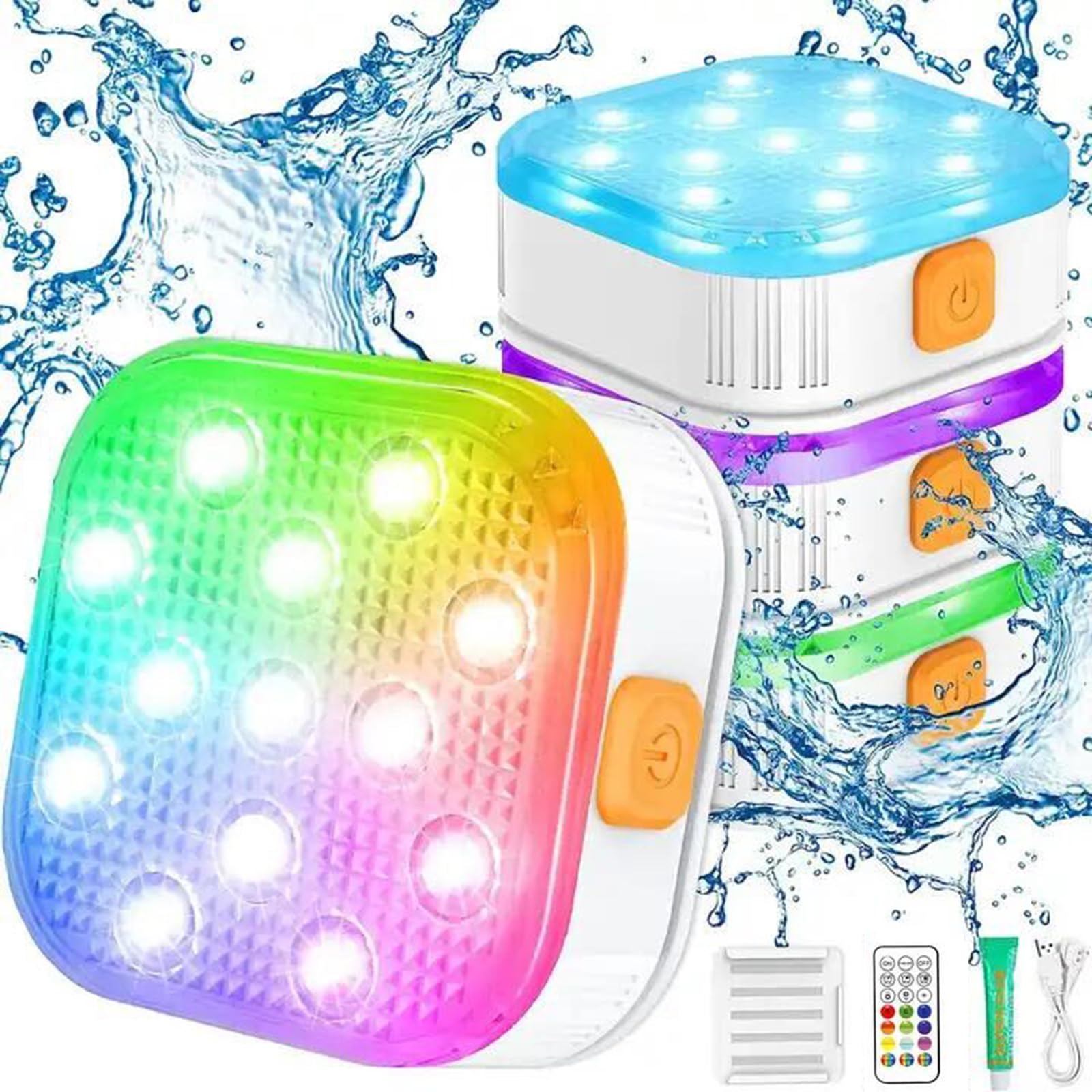 Lampe LED de piscine IP68 étanche à intensité variable avec télécommande, 16 couleurs, 6 modes dynamiques, minuterie 2h/4h/6h, chargement magnétique