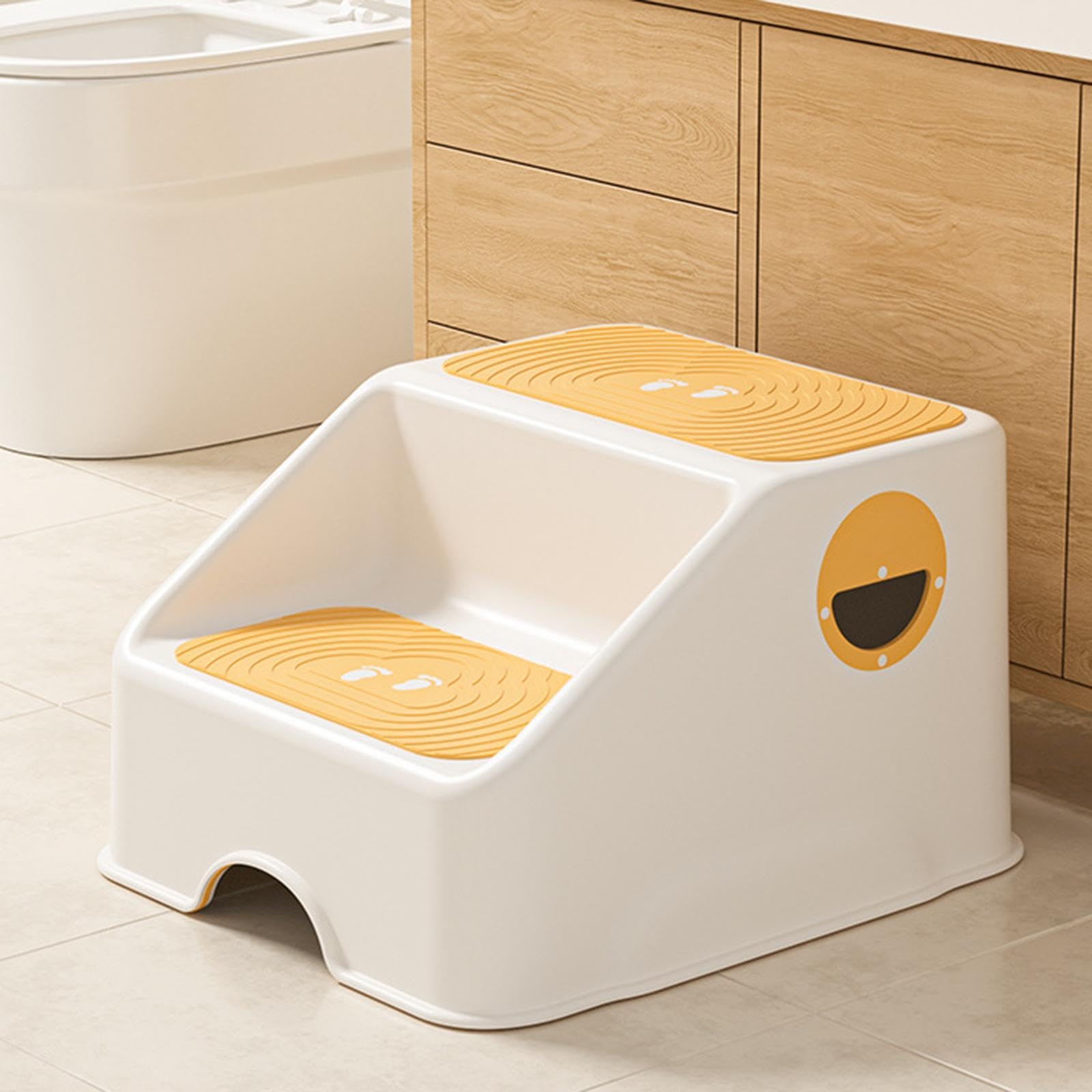 Sgabello Antiscivolo per Bambini a Doppio Gradino, Panca Da Bagno per Bambini, Sgabello per WC, Panca per Bambini, Superficie Antiscivolo E Resistente, Giallo, Taglia unica bambino