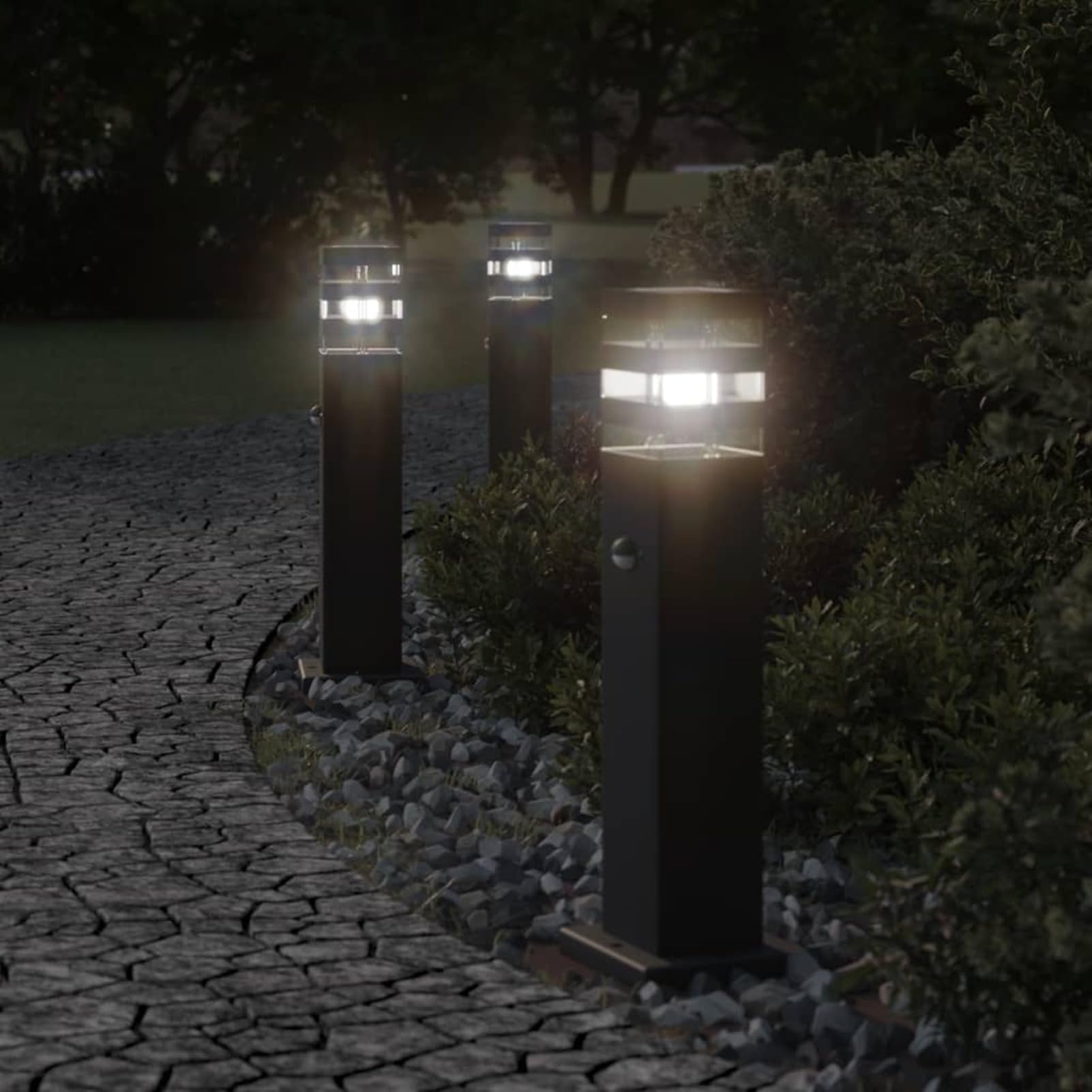 LAPOOH Lampada da Terra per Esterni con Sensore Nera 50cm in Alluminio,Lampade da Terra,Lampada da Terra Moderna,Lampade da Terra per Soggiorno-4006399