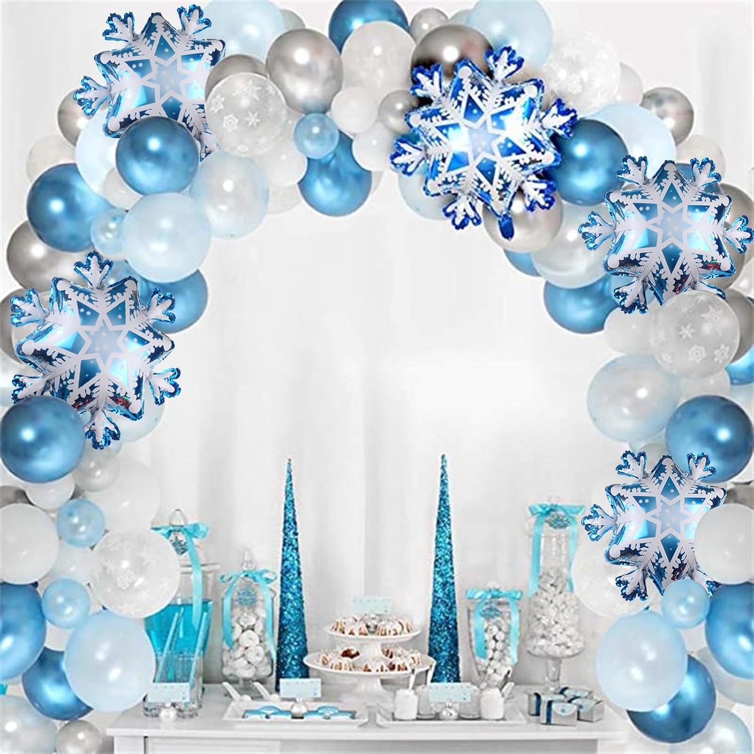 Christmas Snowflake Balloons Set 5pcs Large Snowflake Foil Balloons Kit for Winter Wonderland Decorations Christmas Supplies Birthday Wedding Party Favor Blue White - Image 6