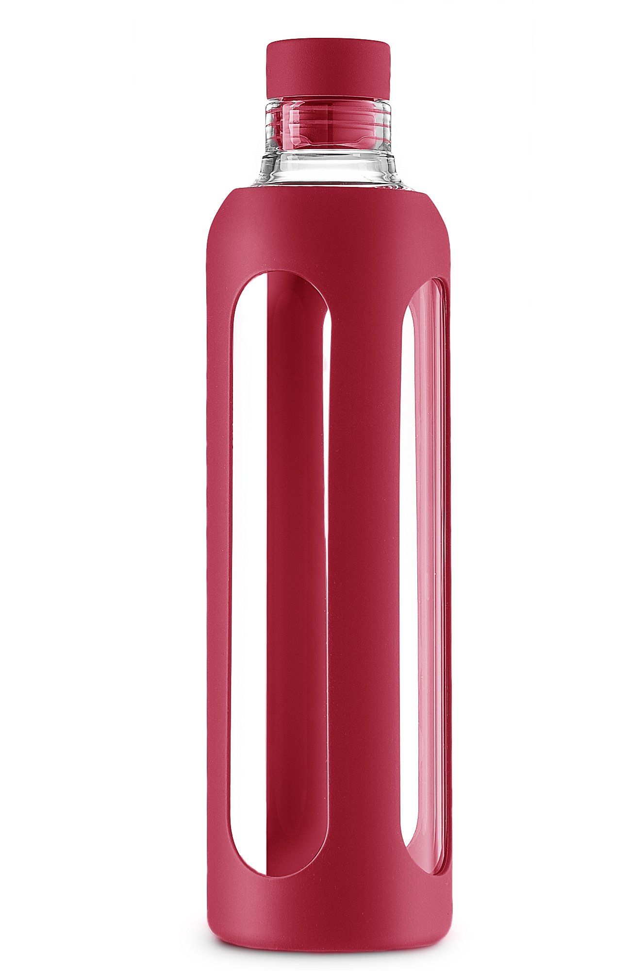 SWIG SAVVY Stylish Real Borosilicate 20-oz Glass Water Bottle with Silicone Sleeve - Silicone Cork Cap - Red