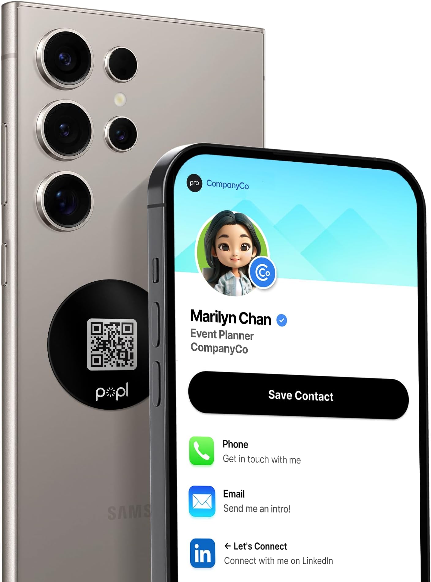 Popl Dot Thin - Digital Business Card for Back of Phone - Tap to Share NFC & QR Code - iPhone & Android (Black)