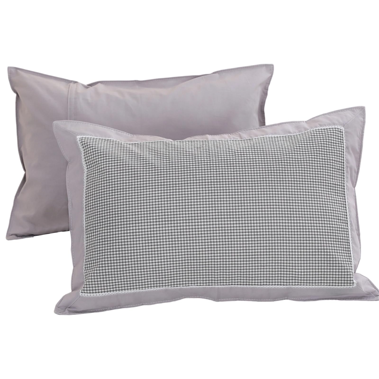 Elnwnnkc Quick-Dry Checkered Bed Pillowcases 2-Pack, Washed Cotton Fabric with Hidden Zipper & All-Season Breathability Soft Pillowcases