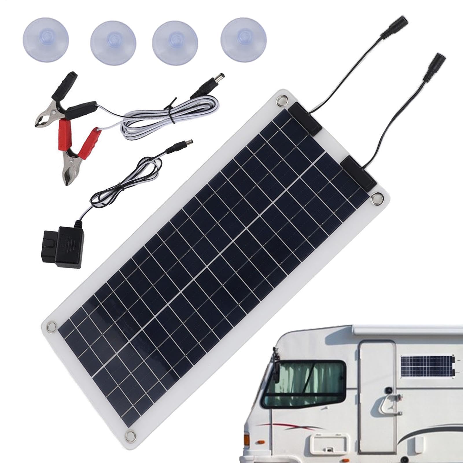 Caricabatterie solare di manutenzione – Caricabatterie impermeabile da 100 W, mantenimento della batteria solare | Caricabatterie con doppia uscita per auto, barca, campeggio e moto 12 V-24 V