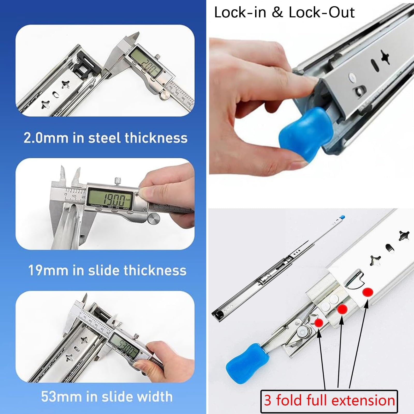 Guide For Cassetti Ad Estrazione Totale, Guide For Cassetti Con Chiusura For Carichi Pesanti, Facile Da Installare, For Scaffalature For Carichi, Armadi(900mm/36in)