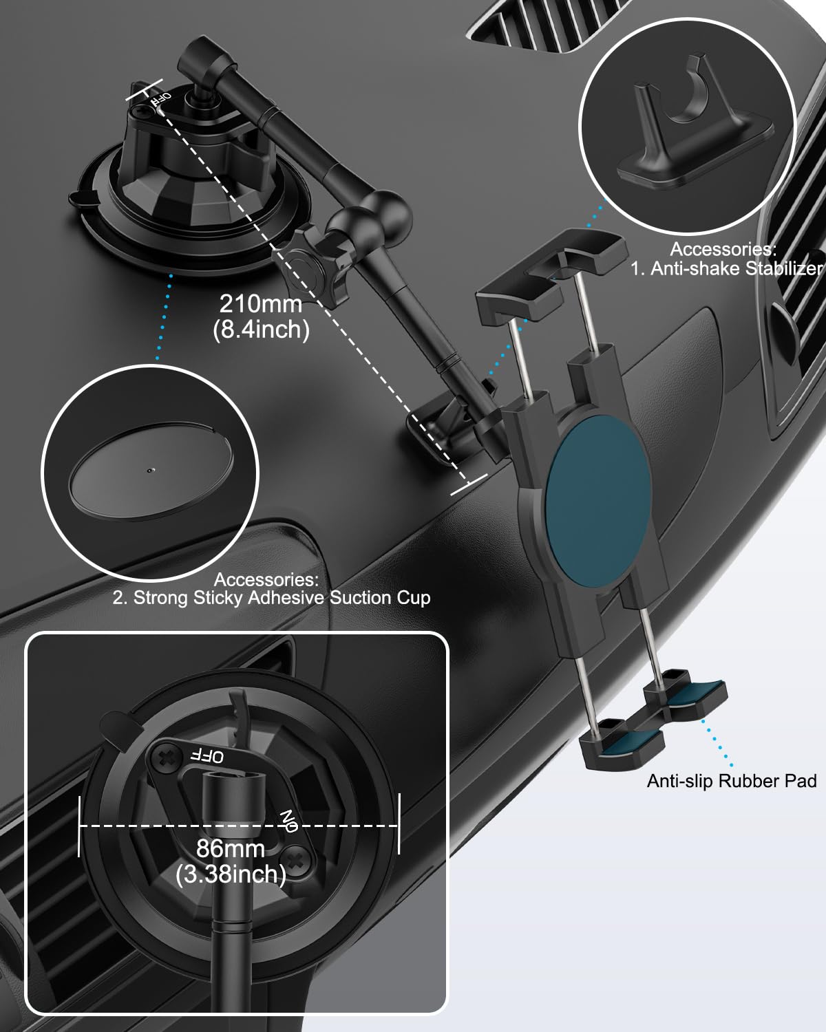 Schwerlast Saugnapf Halter Tablet Halterung Auto für 4,7-13 Zoll iPad, PKW/LKW Armaturenbrett Windschutzscheibe Saugnapf Tablethalterungen Auto für iPad Pro/Air/Mini, Galaxy Tab, iPhone usw