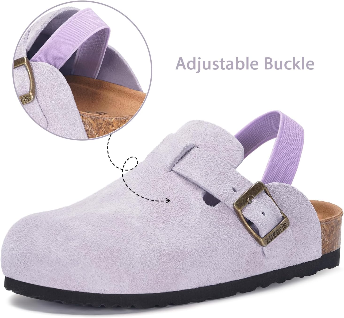 ZUSERIS Kids Suede Clogs Toddler Clogs Boys Girls Cork Footbed Sandals Potato Shoes Leather Slip On Mules with Adjustable Buckle - Image 2
