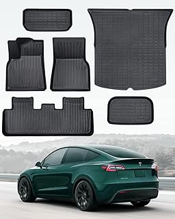 TAPTES Tesla Model Y Floor Mats 2024 2023 2022 2021,for Tesla Model Y Floor Mats 2021-2024 All Weather TPE Floor Frunk Trunk Mats Cargo Liner,Waterproof Interior Accessories 5 Seater
