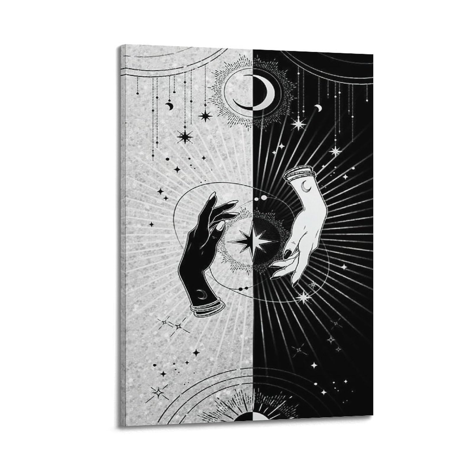 GLJXFP Poster su tela con tarocchi alternati in bianco e nero con palma alternata, decorazione artistica da parete, 60 x 90 cm