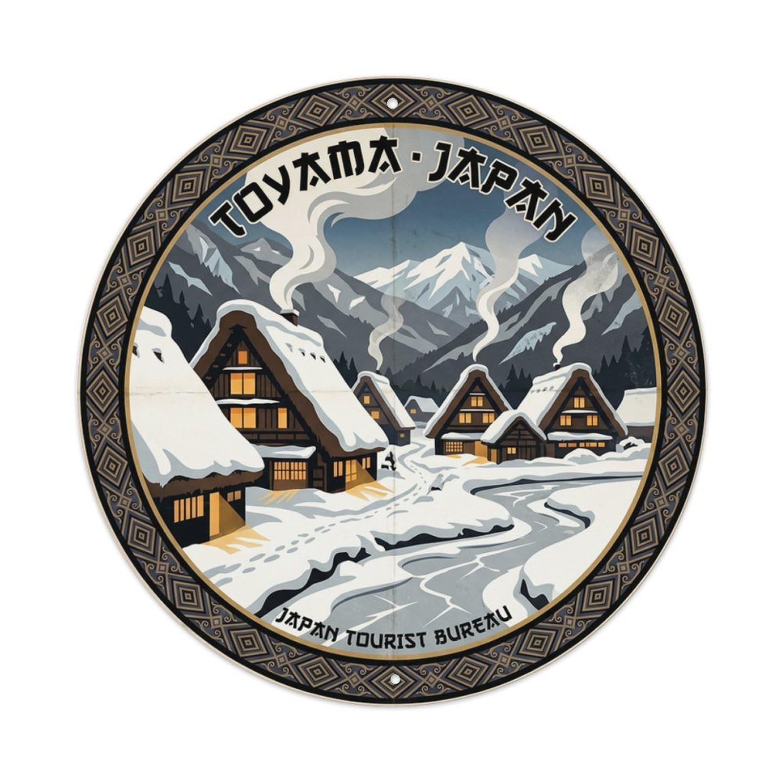 Toyama Gokayama Gassho Farmhouse Winter Snow Onsen Metal Tin Sign