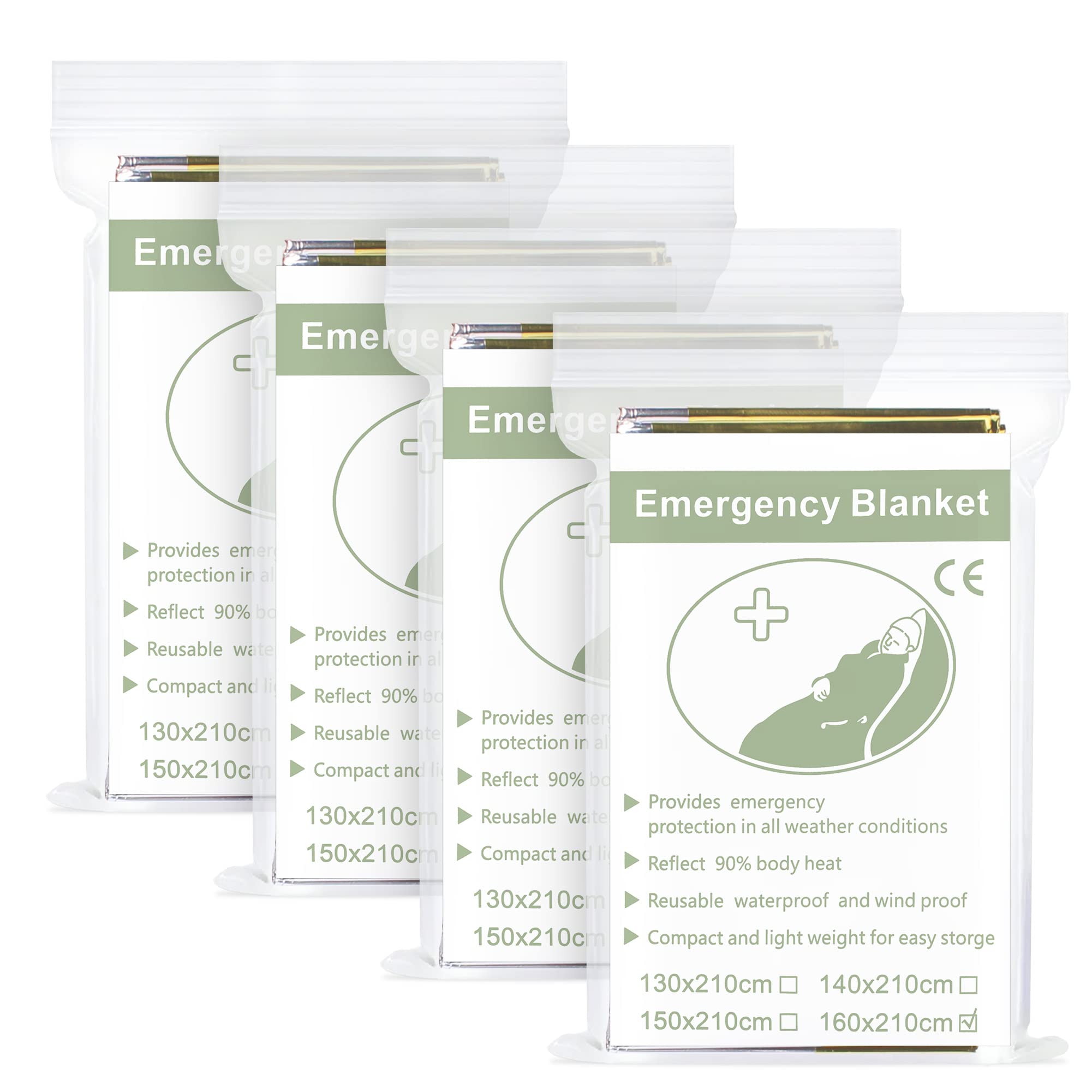 4 Pack Emergency Blankets - Safe Emergency Blanket for Survival, Highly Reflective Space Blanket for Outdoors First Aid, Gold and Silver Sides Survival Blanket
