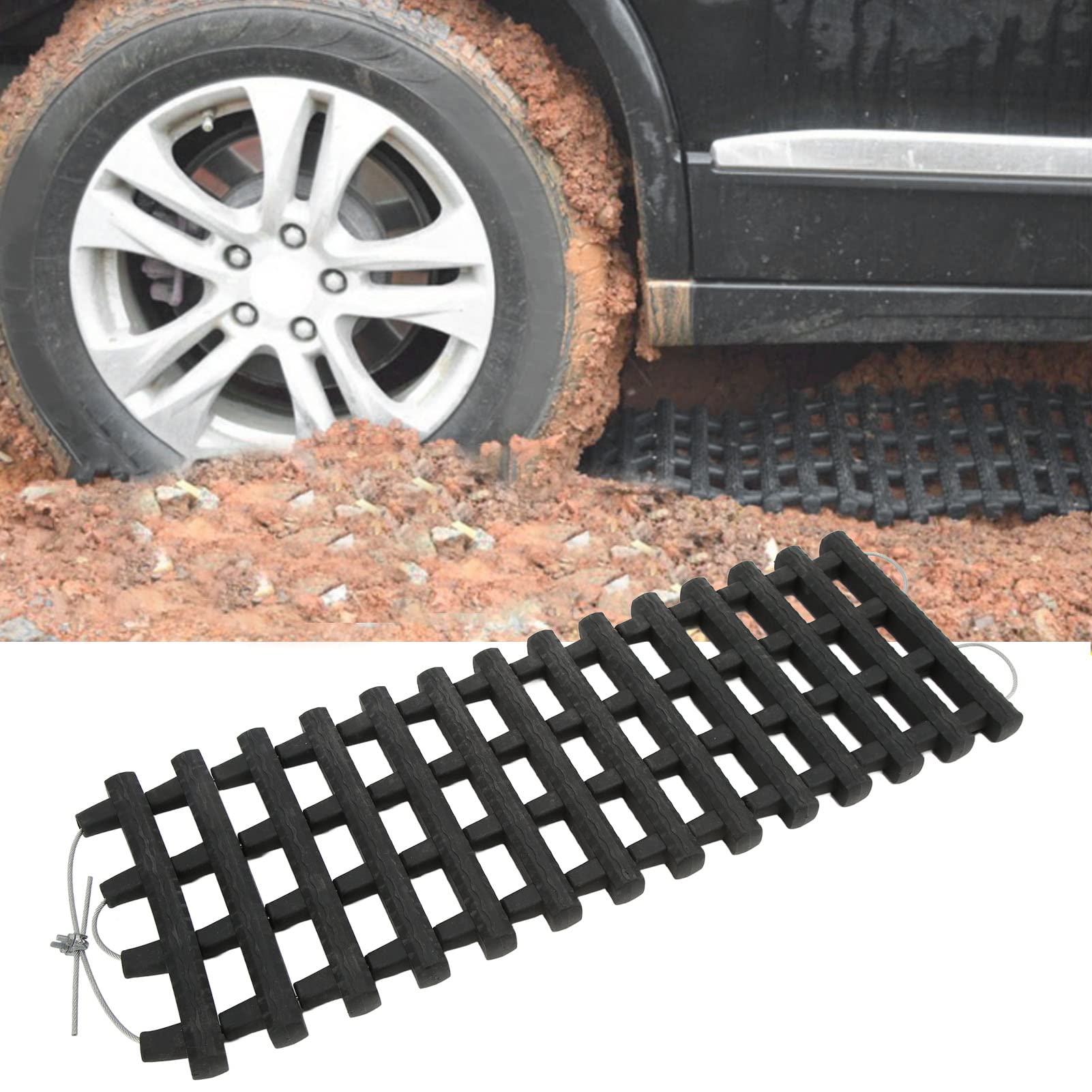 Mata przyczepna do opon do samochodów osobowych i SUV-ów |Płoza o mocnej przyczepności - Deska do odzyskiwania |Przenośny tor ratunkowy dla pojazdów na śnieg/błoto/piasek/lód (60cm long)