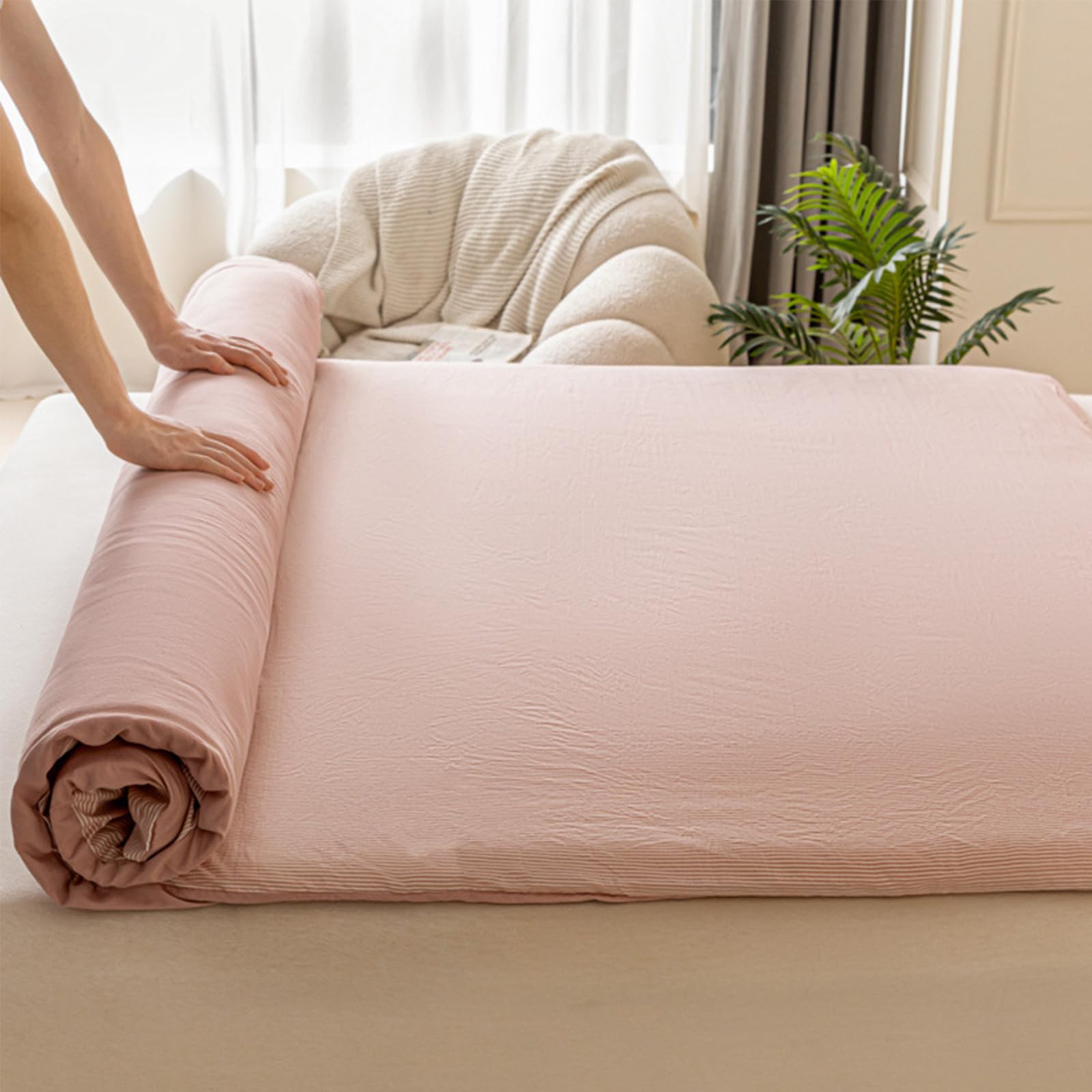 Futon-Matratzenbezug aus Baumwolle, gewaschene Streifen, japanische Tatami-Bodenmatte, Reißverschluss, wendbar, atmungsaktiv, hautfreundlich, Bettumhüllung für Schlafzimmer, Schlafsaal, Gästezimmer