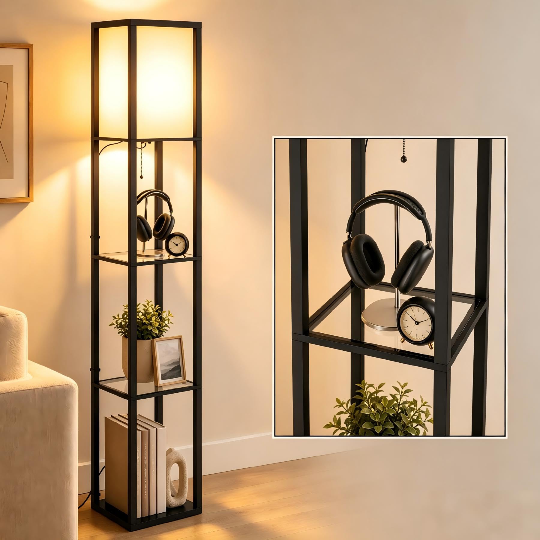 ARTETHYS Floor Lamp with Shelves, Standard Tall Lamps for Living Room