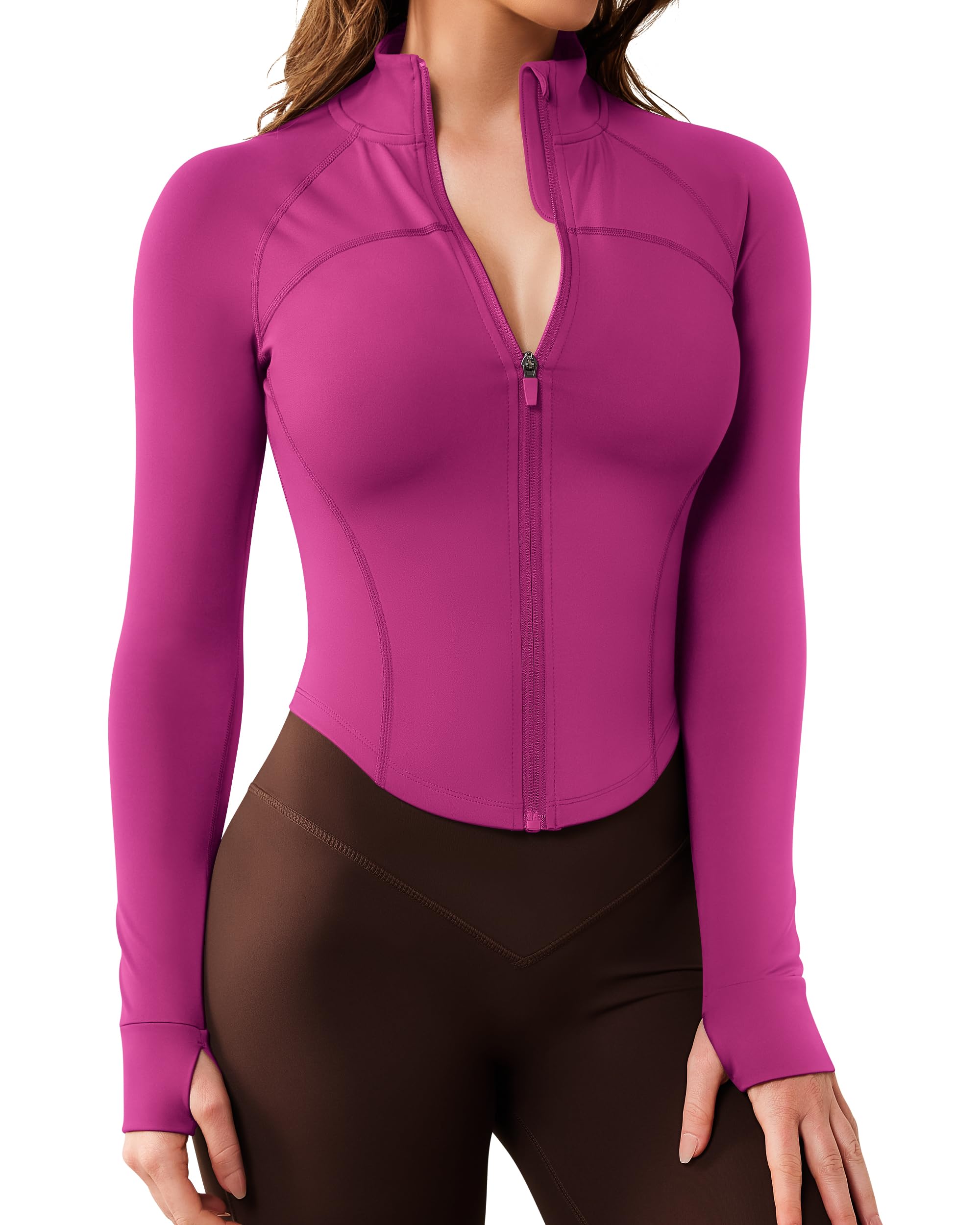 QUEENIEKE Langarm Laufjacke Damen Yoga Shirt Sport Crop Top Fitness Oberteil mit ReißVerschluss Trainingsjacke