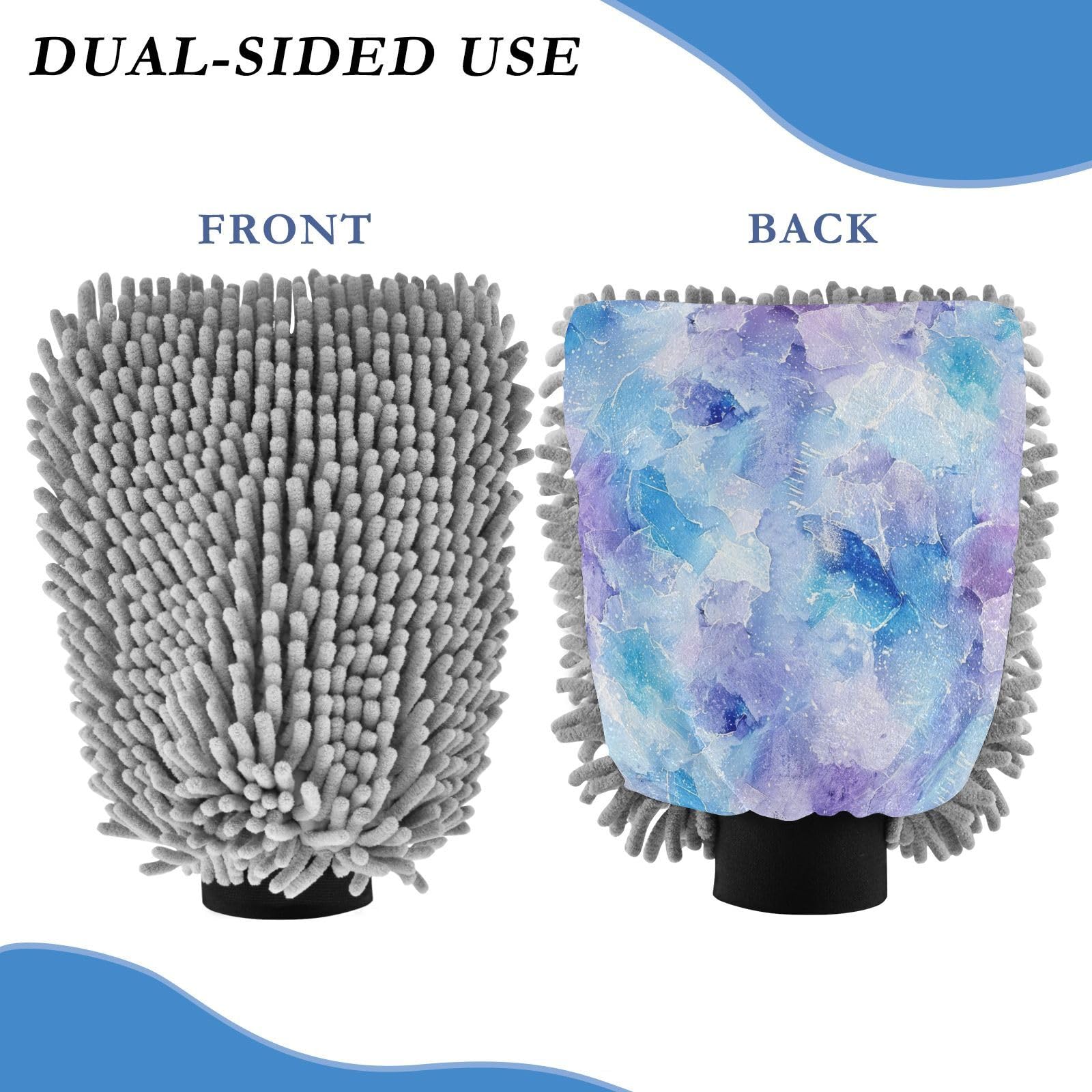 GakkiGii Clear Ink 2 Pack Microfiber Car Wash Mitts, Dual-Sided Chenille Gloves, Scratch-Free for Auto Detailing & Home Cleaning, M