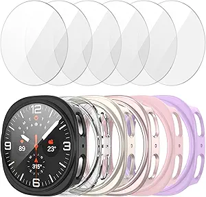 JZK Galaxy Watch 8 40mm Screen Protector-[6+6] Pack Protective case+Tempered Glass Screen Protector Full Coverage Hard PC Protective Cover HD Thin Cover for Samsung Galaxy Watch 8 40mm Accessories