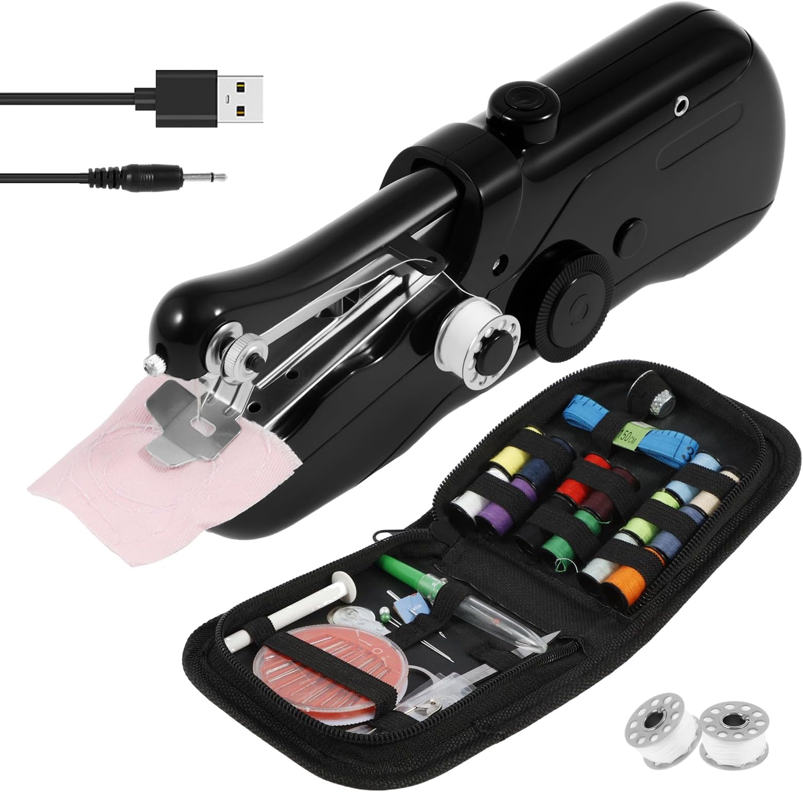 Handheld Sewing Machine, Portable Mini Sewing Machine for Beginners Quick Repair, Electric Stitching Machine with Sewing Kit, Pocket Embroidery Device for Sewing Clothes Fabric DIY Projects