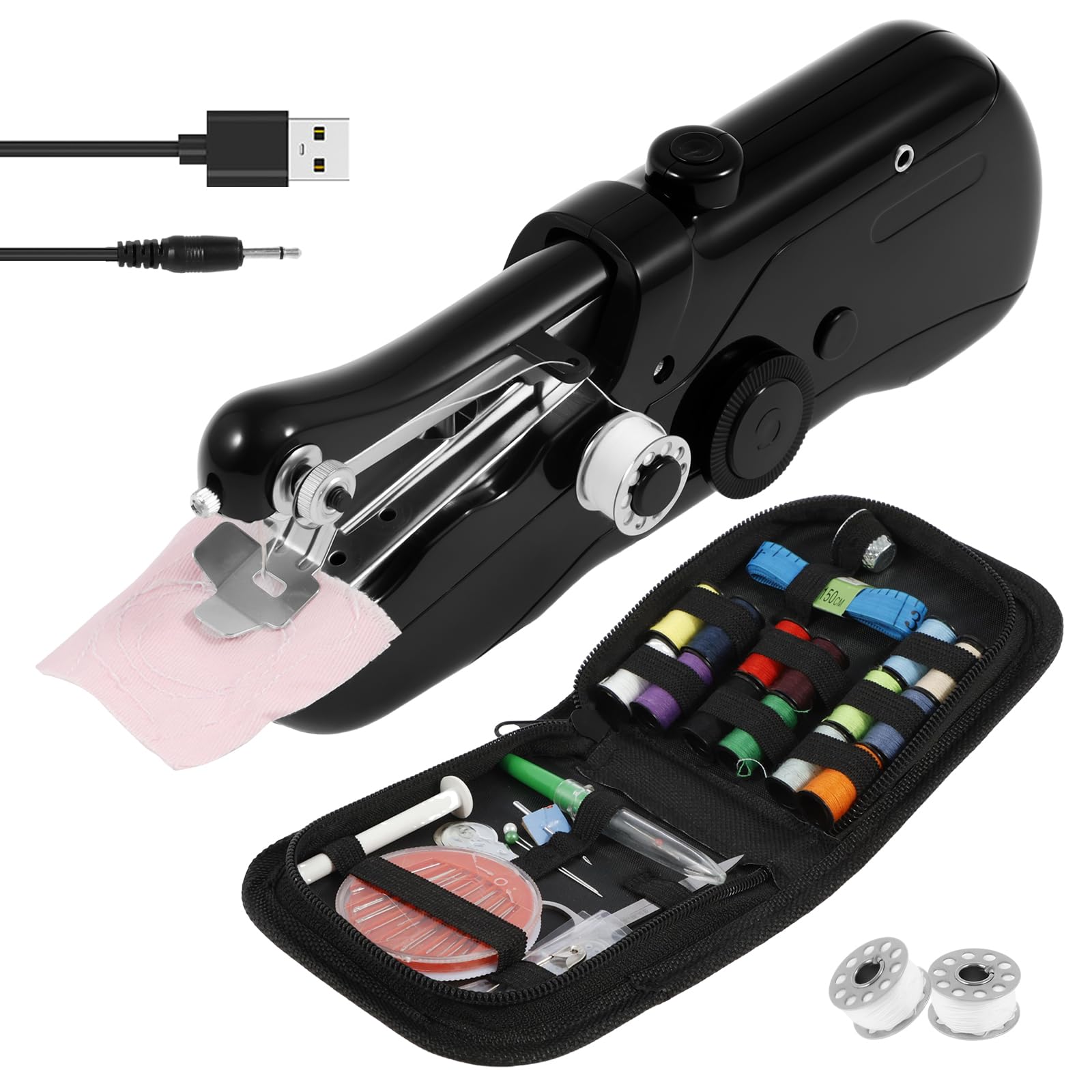 Handheld Sewing Machine, Portable Mini Sewing Machine for Beginners Quick Repair, Electric Stitching Machine with Sewing Kit, Pocket Embroidery Device for Sewing Clothes Fabric DIY Projects