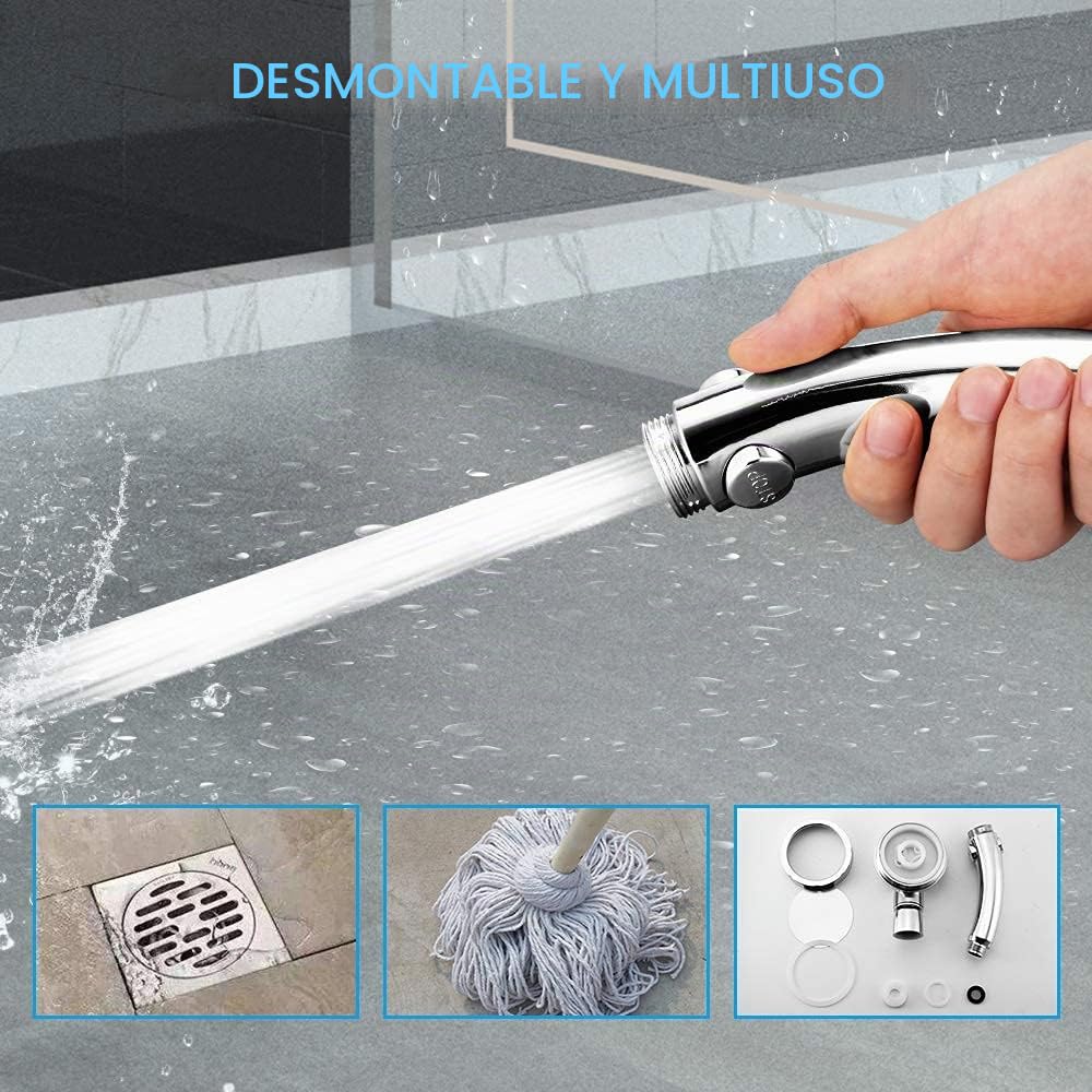 Alcachofa de ducha de mano inoxidable 59" con soporte ajustable, ahorro de agua de alta presión