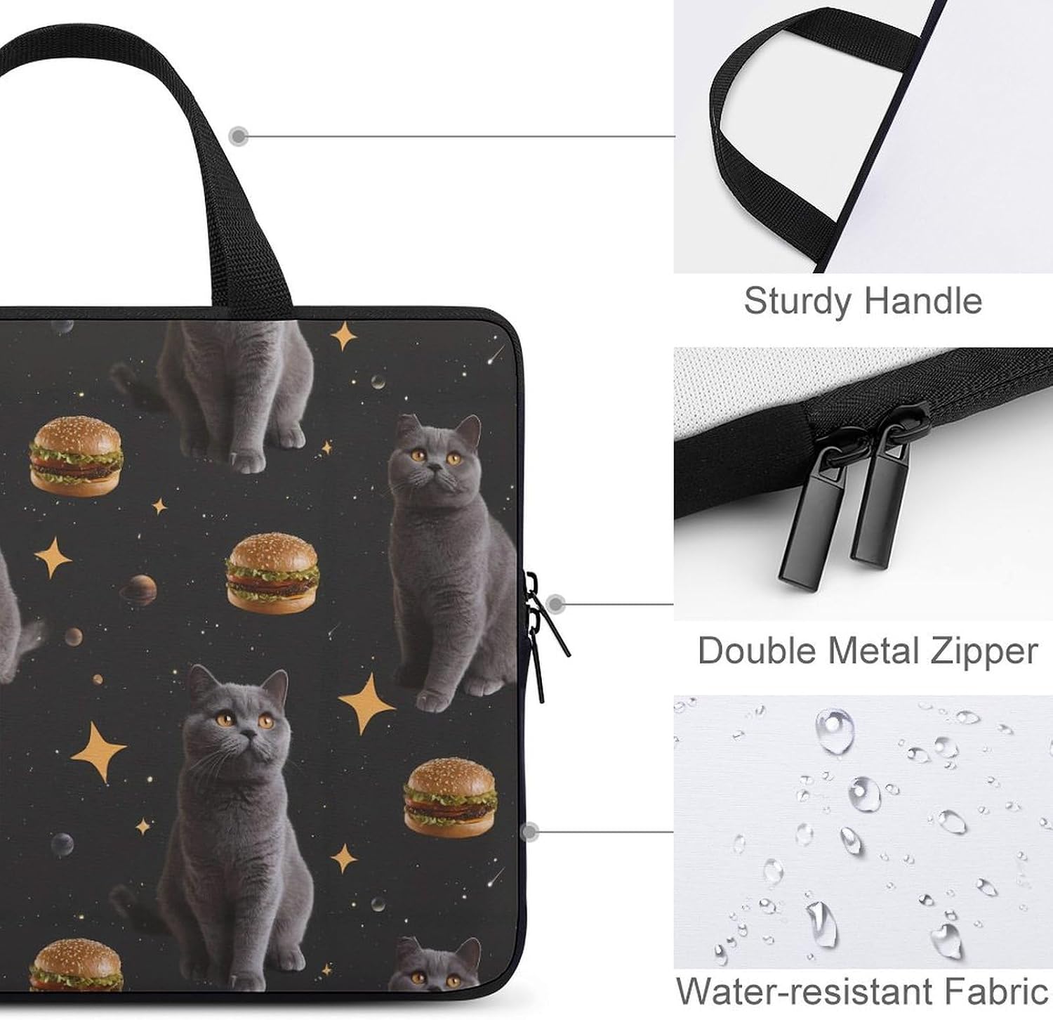 Funny Cat Hamburgers Laptop Tote Bag Computer Protective Handbag Briefcase Notebook Carrying Case image 4