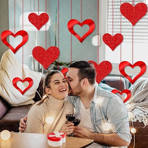 Miniatura 2 de 12 adornos para el día de San Valentín, corazón rojo con purpurina y adornos de cuerda para decoraciones, el tamaño varía, decoración de corazón