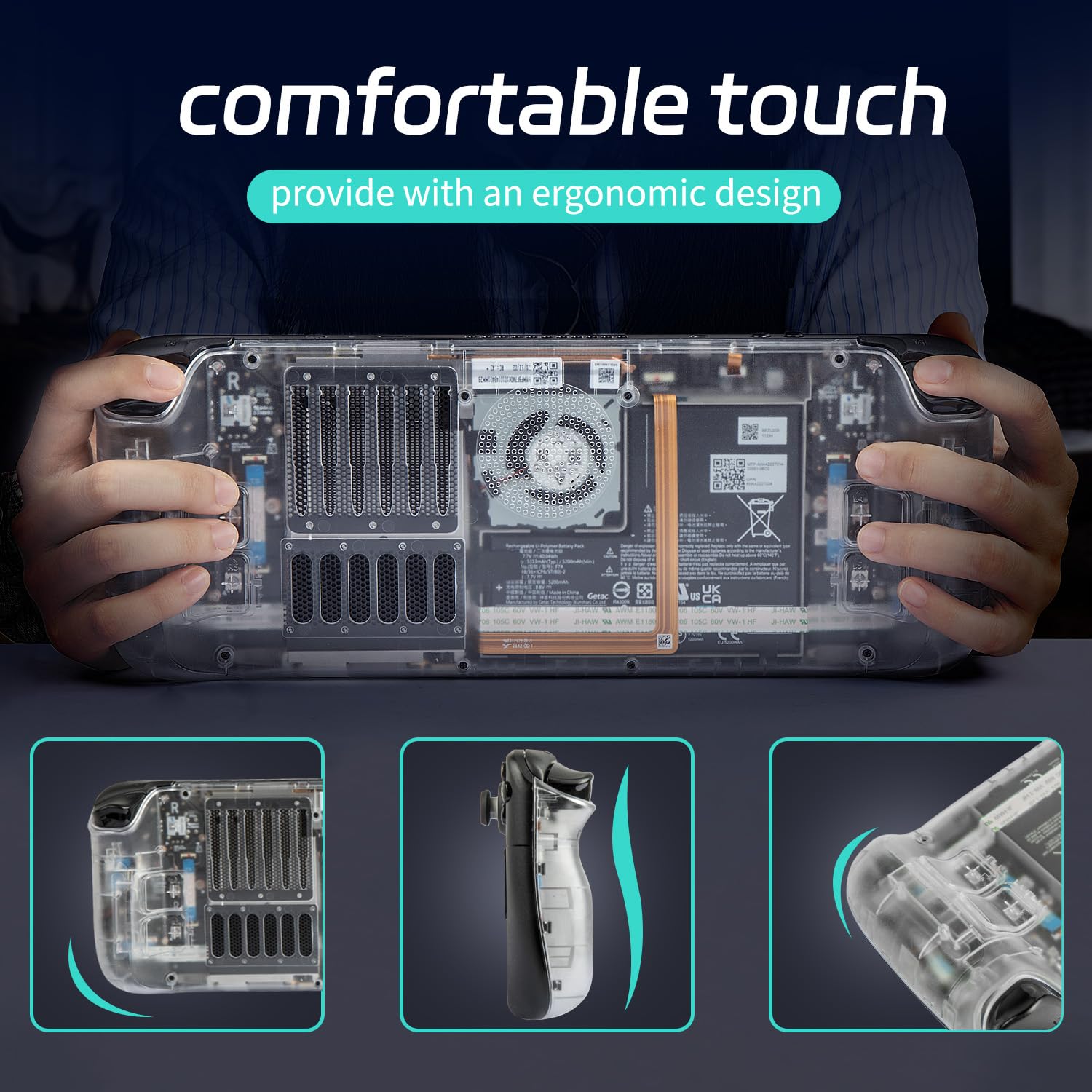 Coque arrière transparente de rechange compatible avec Steam Deck, plaque arrière de pont à vapeur, coque de rechange conçue avec dissipation de la chaleur et trois hauteurs de boutons différentes,