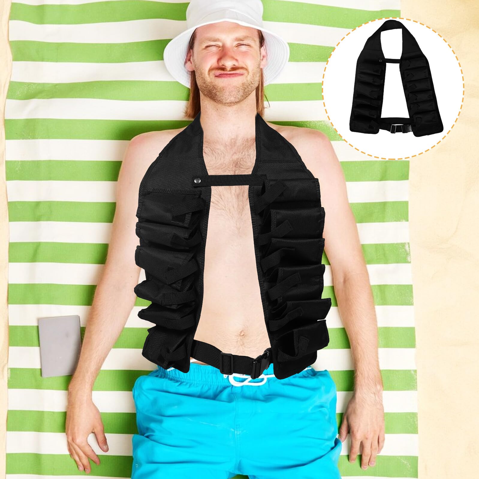 Ceinture de Bière Portable en Tissu Oxford Noir, Légère et Facile à Transporter Ambiance Bavaroise Lors de Barbecue en Plein Air ou Fête